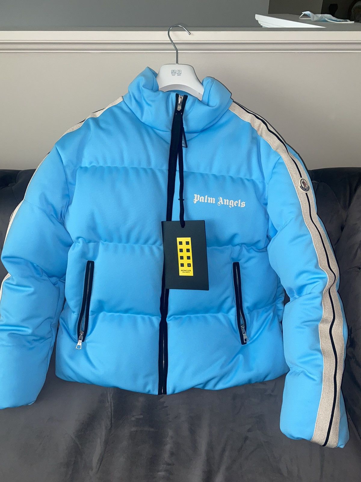 image of Moncler x Palm Angels Blue Puffer Jacket, Men's (Size Medium)