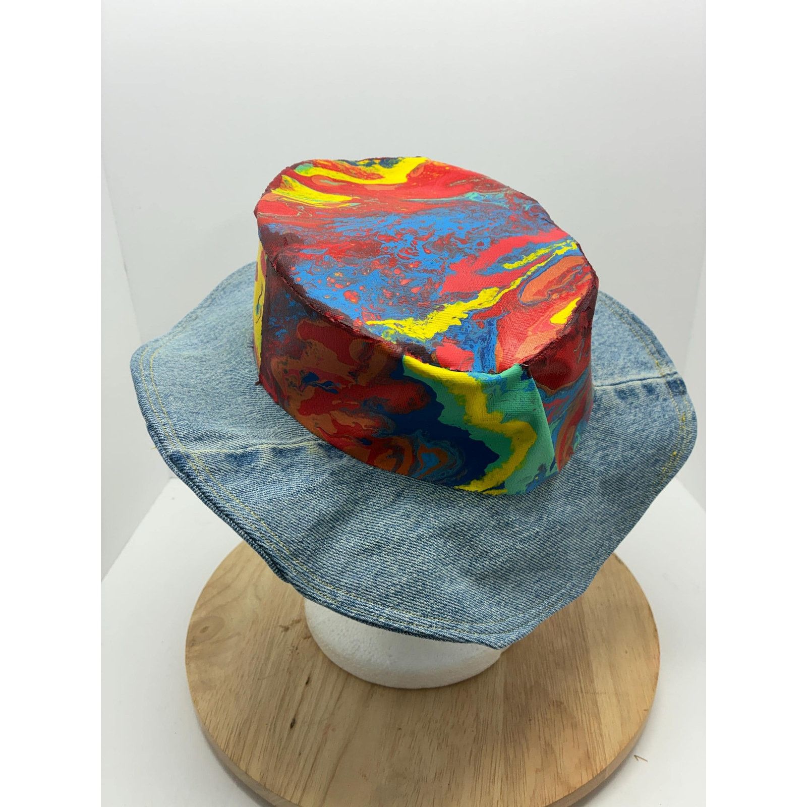 Other Hand Painted Abstract Hat – Size Small – Upcycled Denim Brim Size ONE SIZE - 5 Thumbnail