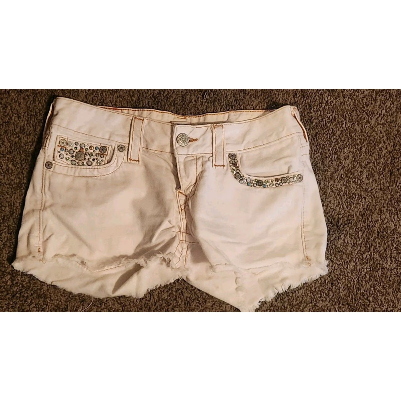 J Brand TRUE RELIGION JOEY CUT-OFF SHORT With CRYSTALS Woman SZ 27 OPTIC WHITE Size 27" / US 4 / IT 40 - 2 Thumbnail