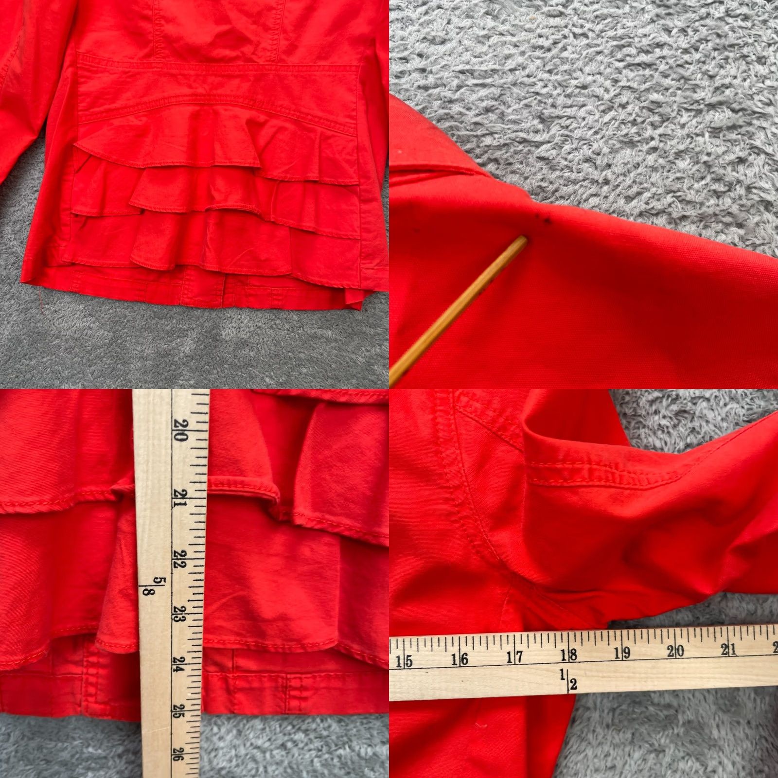 Vintage Cabi Jacket Womens M Red Military Coat Button Back Ruffle Short Sleeve Pocket Breathable Collared Pockets Dressy Casual Workwear CD 727? Size M / US 6-8 / IT 42-44 - 8 Thumbnail