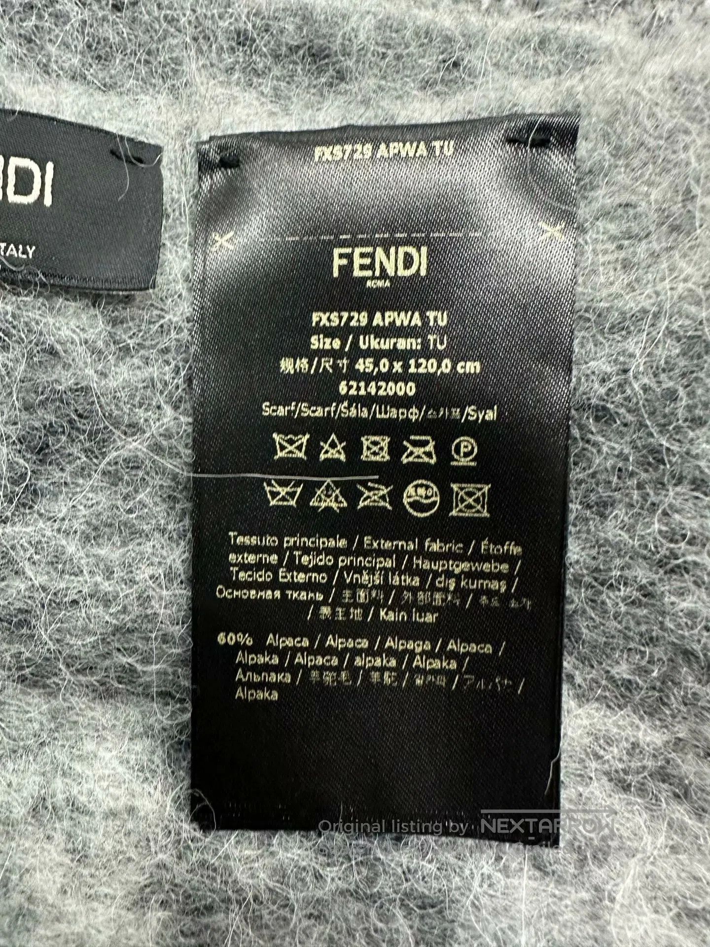 Fendi FENDI Gray Vintage Full-Print Alpaca Wool Fringe Scarf| Size ONE SIZE - 5 Thumbnail