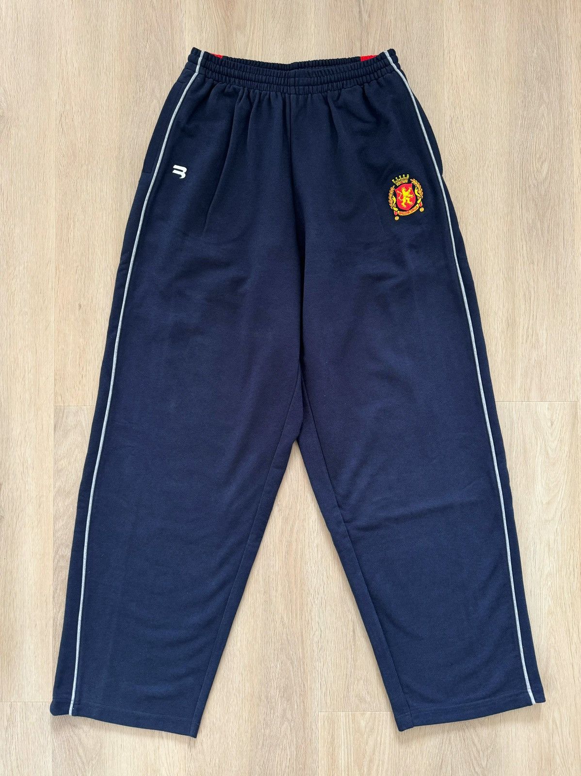 image of Balenciaga Summer 22 Lion Crest Track Pants in Blue, Men's (Size 30)