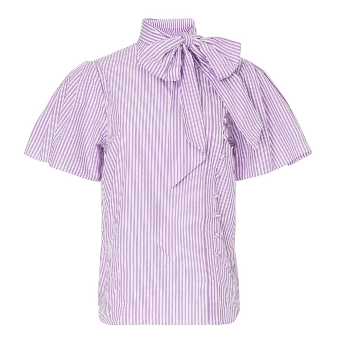 Adam Lippes Adam Lippes x RTR Tie Neck Stripped Top in Purple, Size US 4 Size S / US 4 / IT 40 - 1 Thumbnail