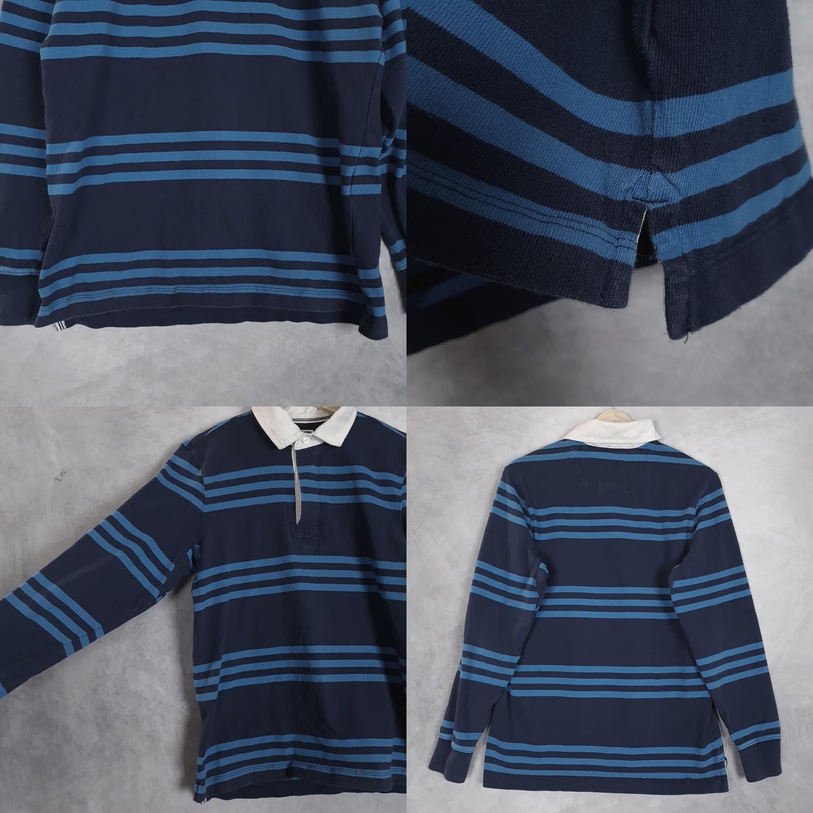 Lands' End Lands' End Rugby Shirt Mens Small Navy Blue Striped Long Sleeve 100% Cotton Casual Top Size US S / EU 44-46 / 1 - 8 Thumbnail