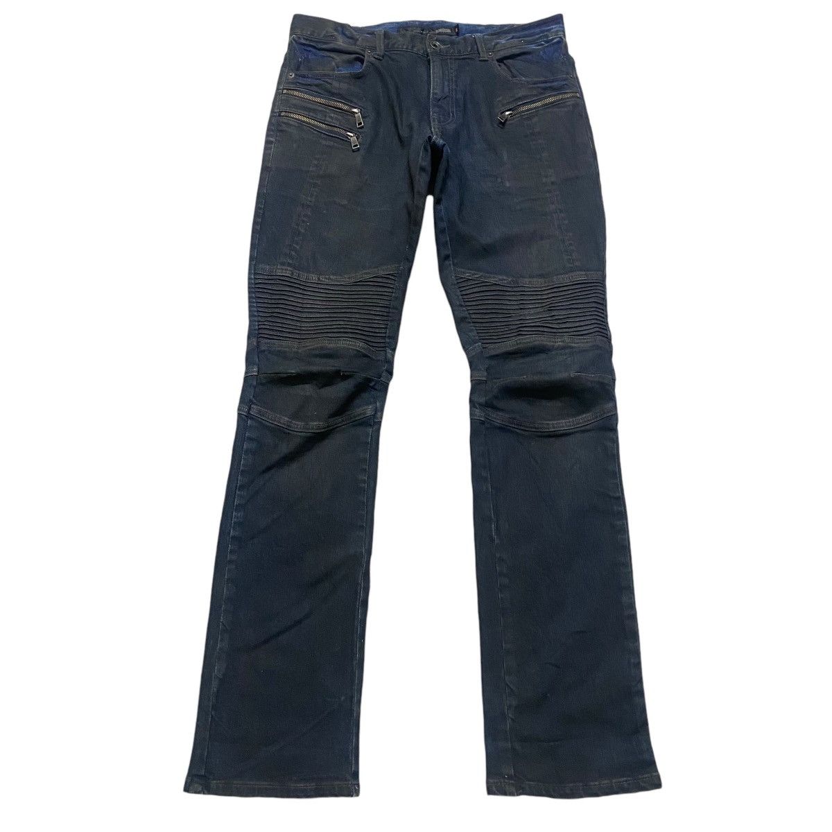 image of Schlussel Coated Waxed Denim Biker Jeans in Blue/Black, Men's (Size 32)