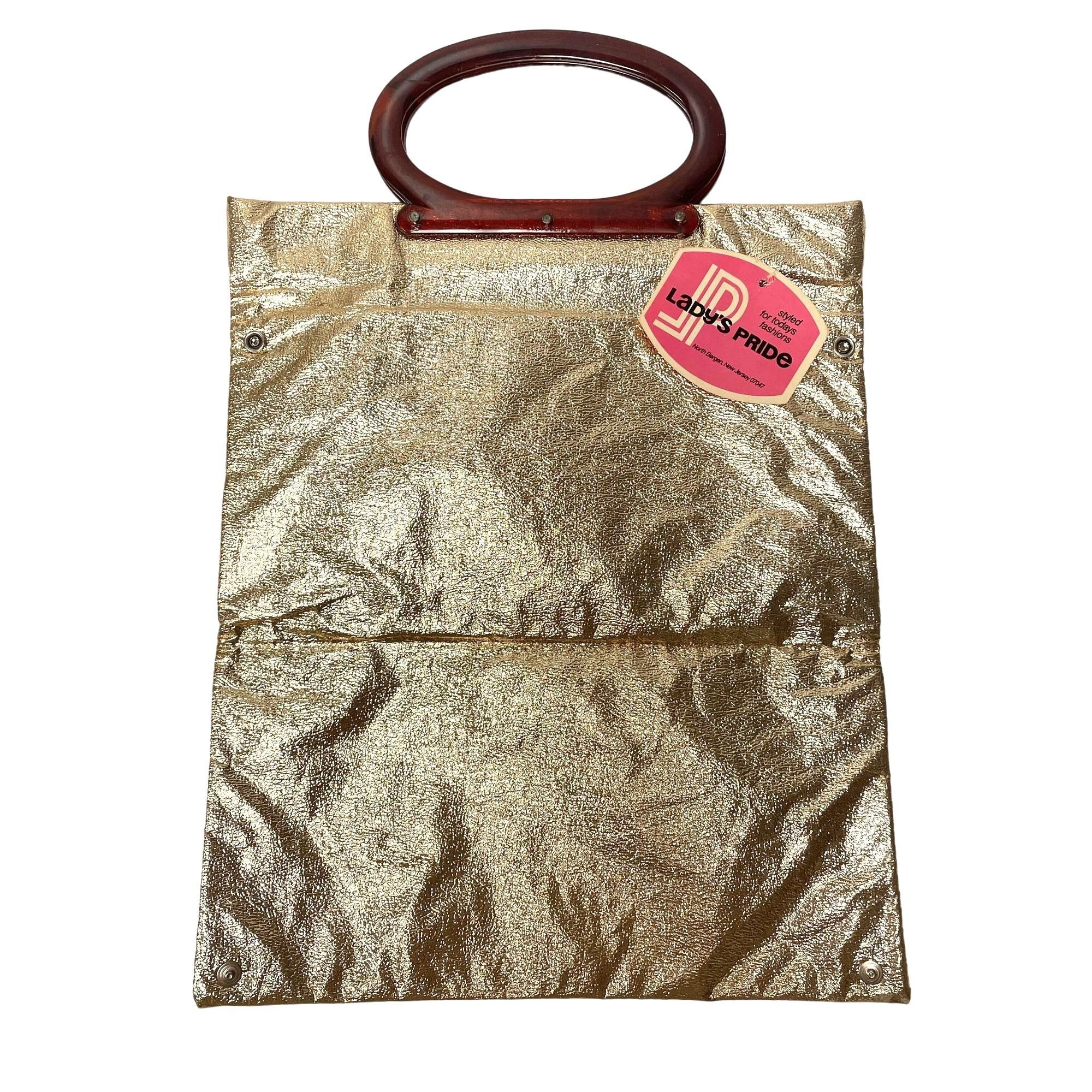 Other Vtg Lady's Pride HandBag Shiny METALLIC GOLD Purse Size ONE SIZE - 2 Thumbnail
