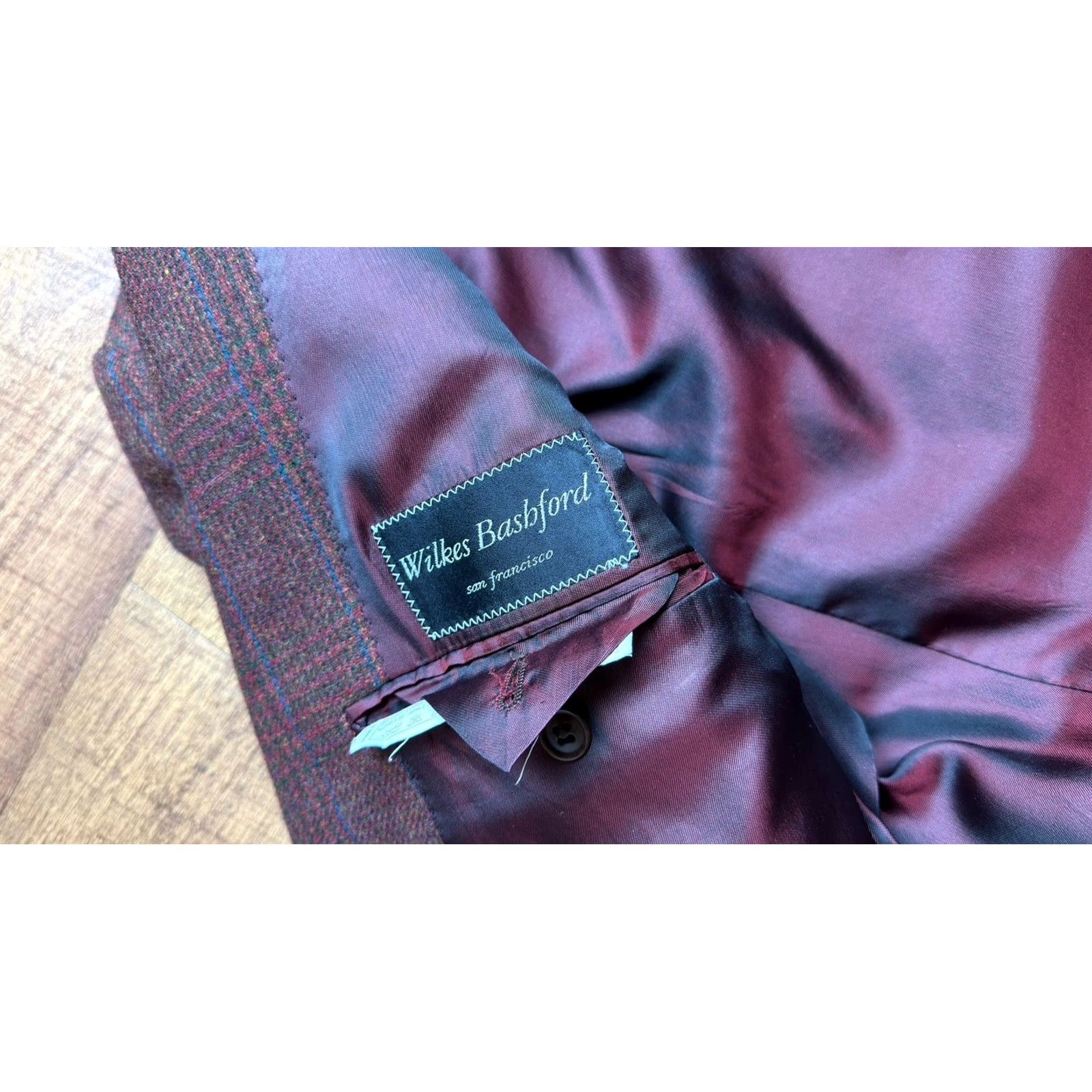 Vintage VINTAGE Wilkes & Bashford Blazer Sport Coat Mens 42R Glen Plaid 100% Wool Size 42R - 6 Thumbnail