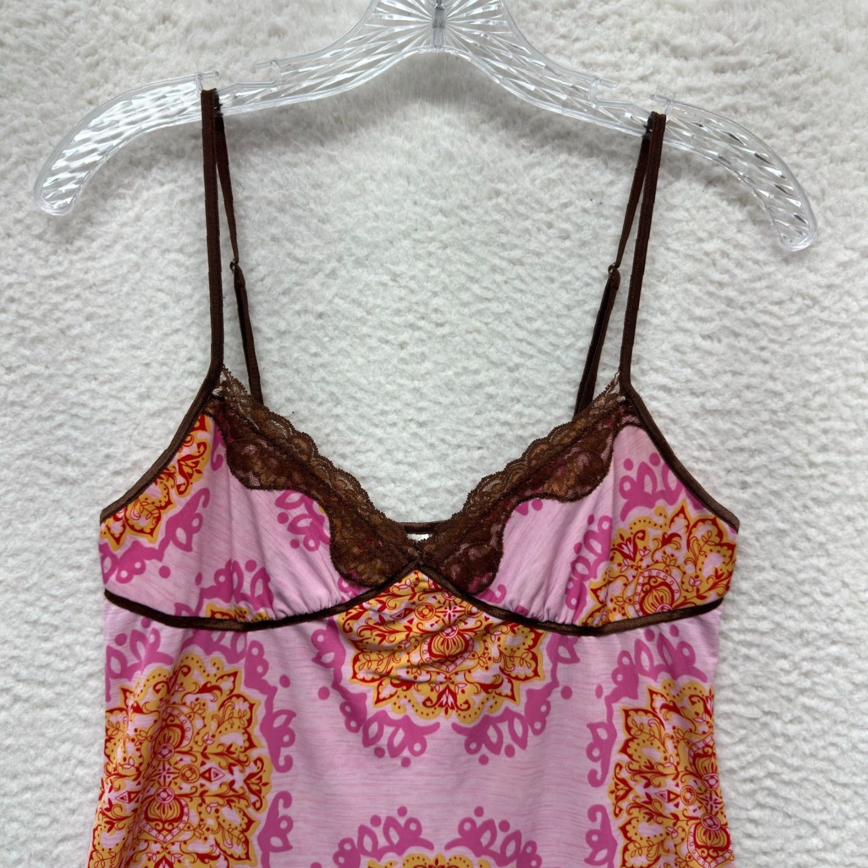 Vintage VINTAGE Y2K Slip Dress Small Pink Brown Pattern Boho Fairy Grunge Whimsigoth Size S / US 4 / IT 40 - 3 Thumbnail