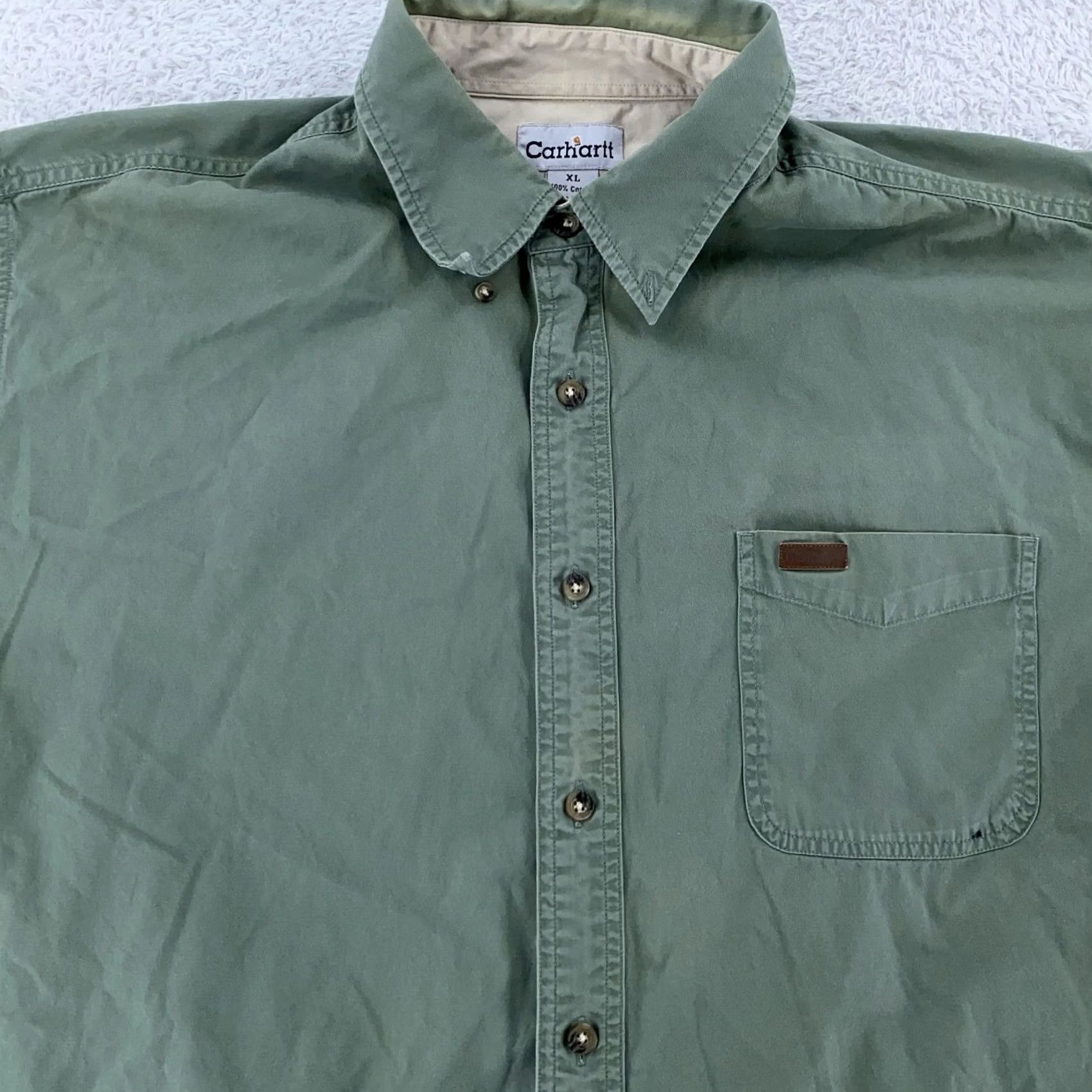 Carhartt Carhartt Shirt Mens XL Green Button-Down Short Sleeve Workwear Pocket Size US XL / EU 56 / 4 - 2 Thumbnail