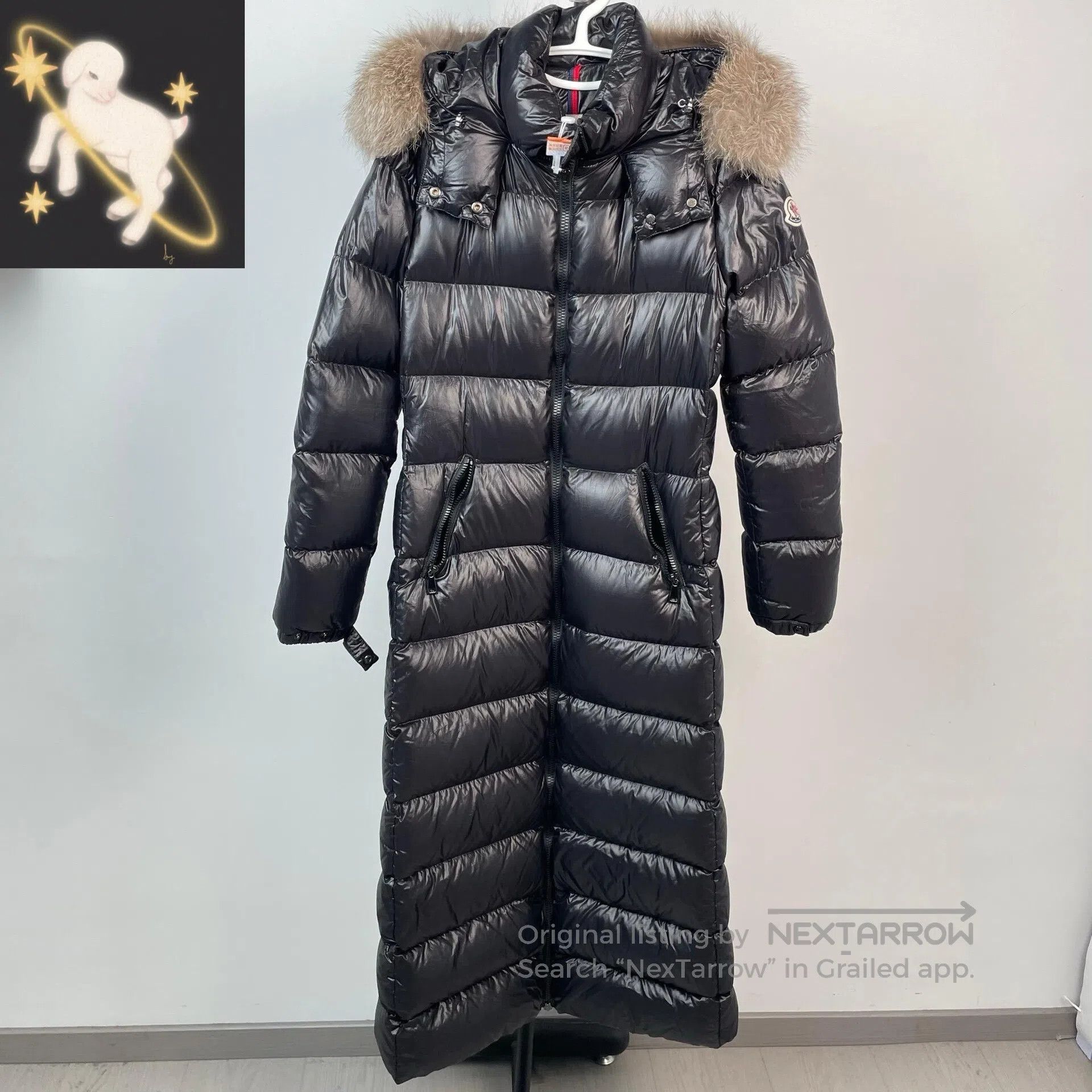 Moncler Moncler Black Glossy Long Down Jacket with Hood and Faux F Size US S / EU 44-46 / 1 - 1 Thumbnail