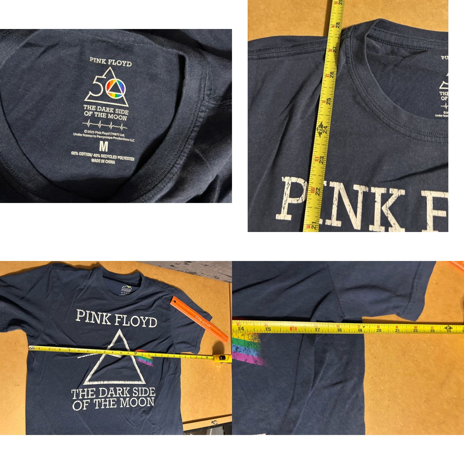 Vintage Pink Floyd The Dark Side Of The Moon Shirt Navy Blue Short Sleeve Adult Medium Crew Neck Graphi c Pullover T-Shirt Casual Basic Size M / US 6-8 / IT 42-44 - 8 Thumbnail
