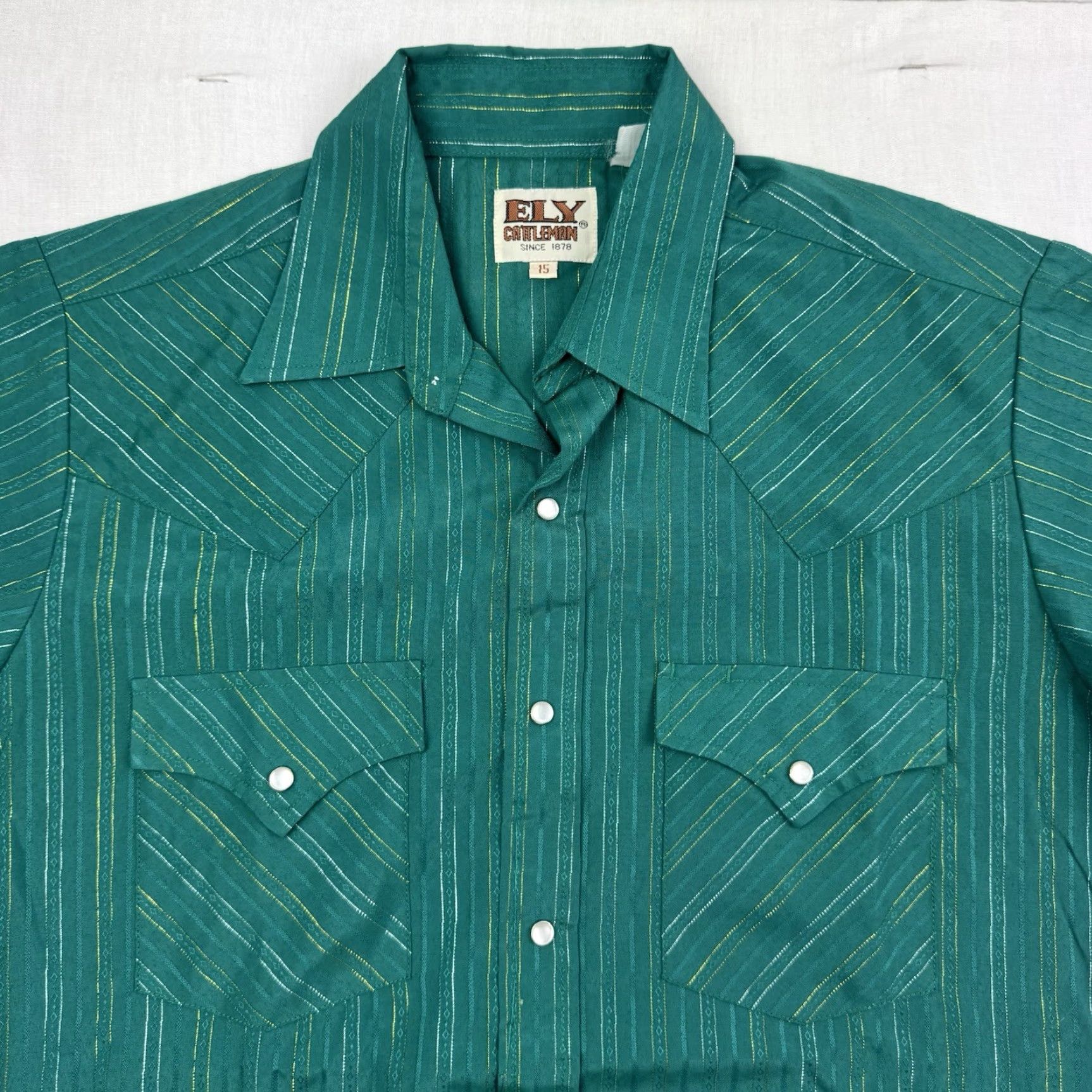 Vintage VINTAGE Ely Cattleman Pearl Snap Shirt Adult 15 Green Striped Western Cowboy 90s Mens Size US M / EU 48-50 / 2 - 3 Thumbnail