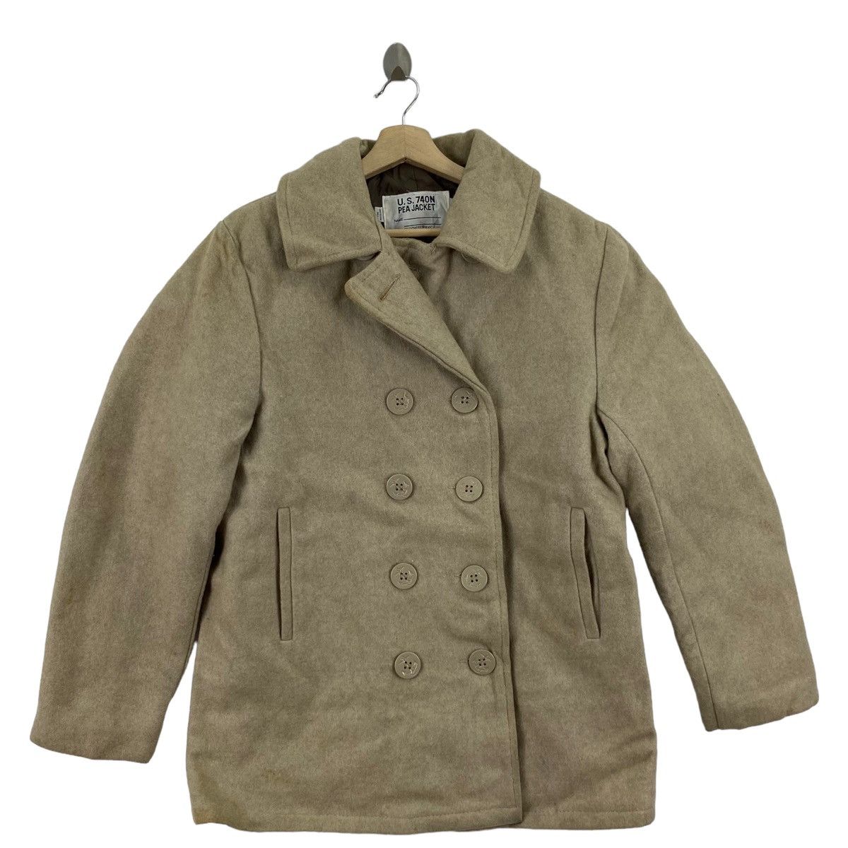 Vintage SCHOTT Nyc Usa Brand Beige Wool Pea Coat Jacket