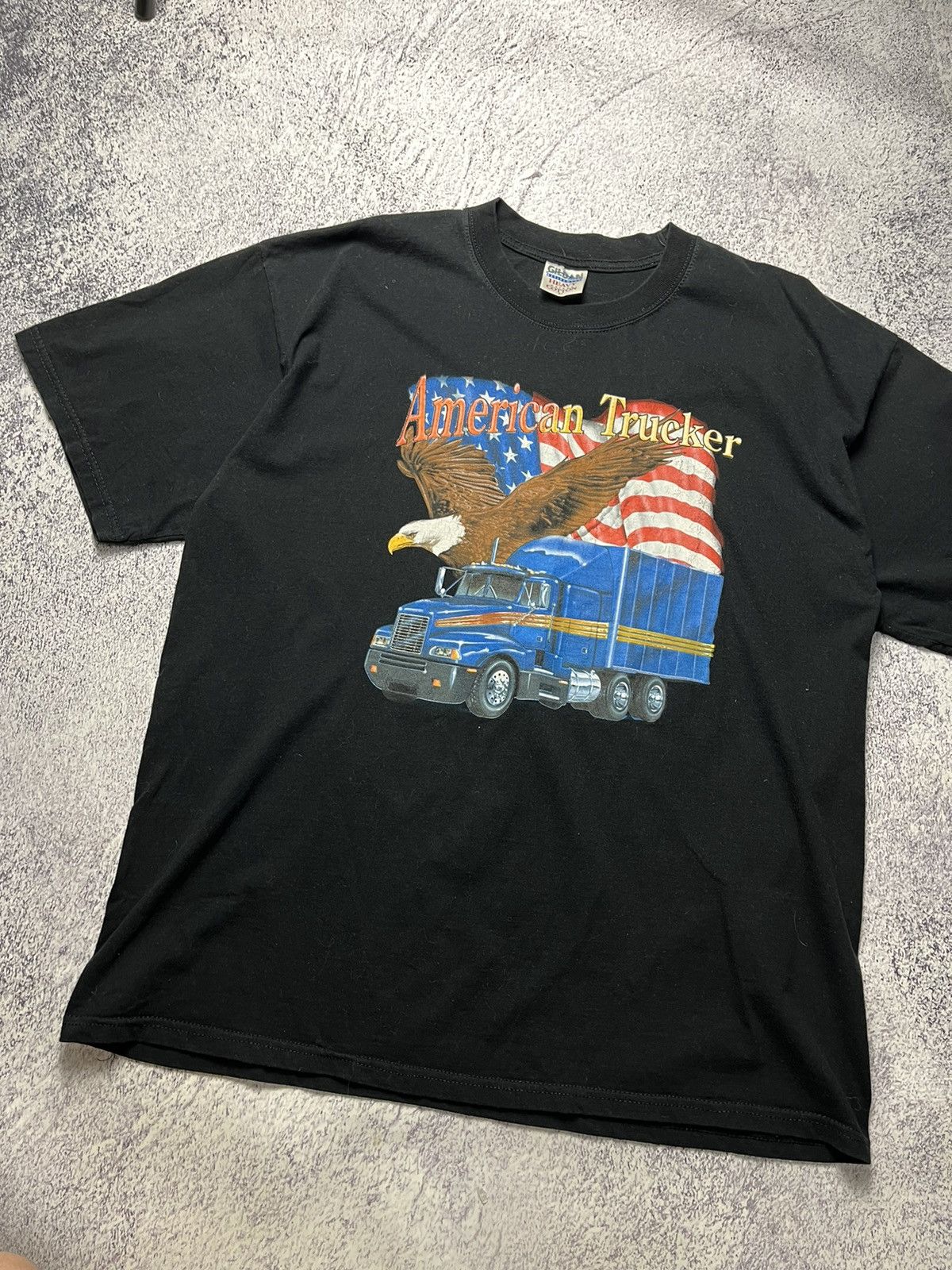 Gildan Vintage American Trucker T-Shirt 90s Flag Trucking Size US XL / EU 56 / 4 - 11 Thumbnail