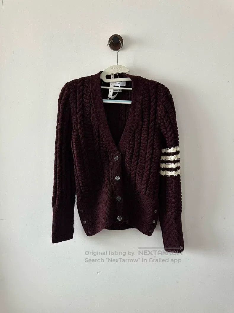 Thom Browne Thom Browne Burgundy Wool Cardigan Size US XXS / EU 40 - 1 Thumbnail