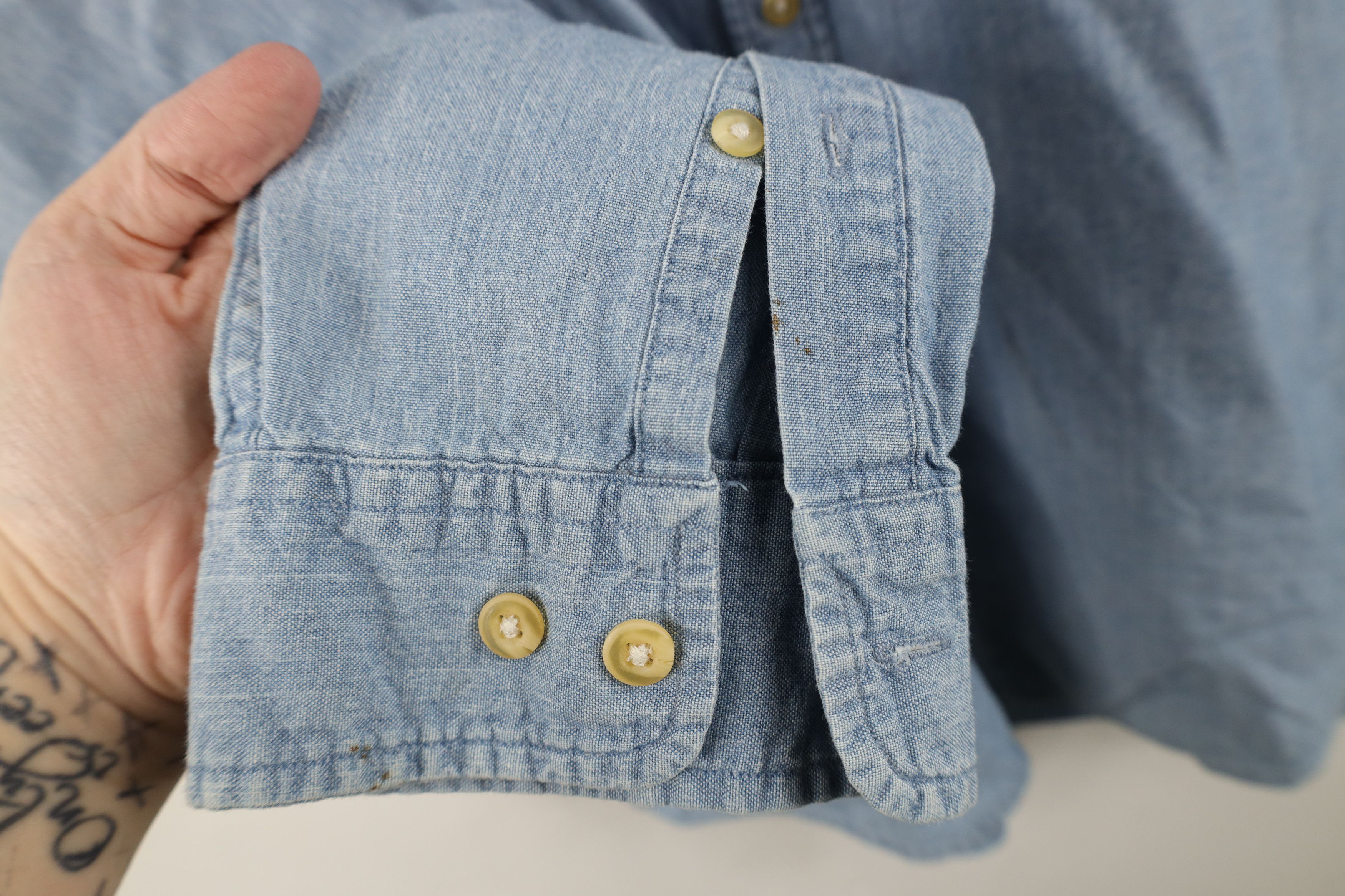 Eddie Bauer Vintage 90s Eddie Bauer Chambray Band Collar Button Shirt Size US XL / EU 56 / 4 - 6 Thumbnail