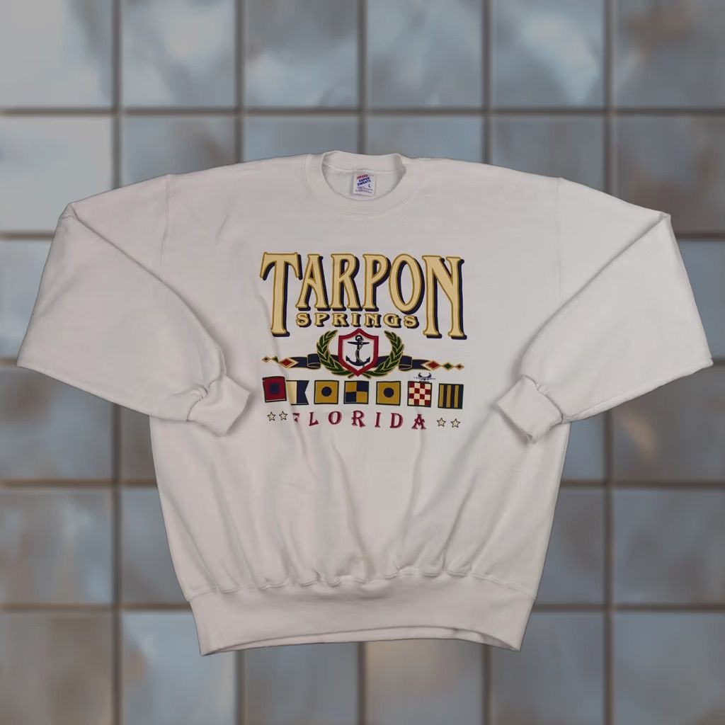 Jerzees VINTAGE Jerzees Sweatshirt Mens Large Florida Nautical 90s White Cotton Polyester fleece Graphic Print Logo Jumper Pullover Mens Size US L / EU 52-54 / 3 - 1 Thumbnail