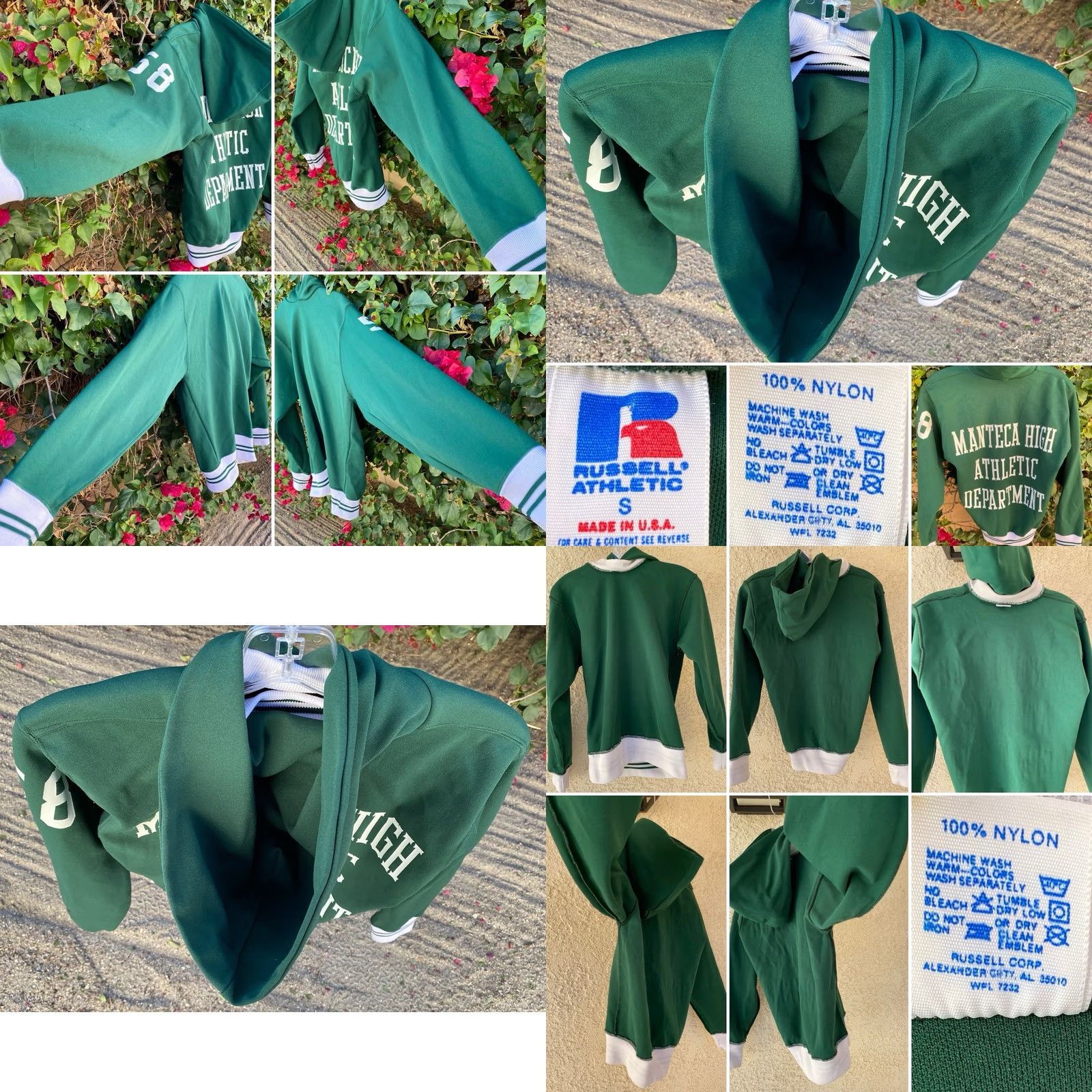 Russell Athletic VINTAGE Russell Athletic Manteca High Athletic Dept Hoodie Shirt Mens S Green USA Nylon Pullover Graphic Print 58 Size US S / EU 44-46 / 1 - 9 Thumbnail