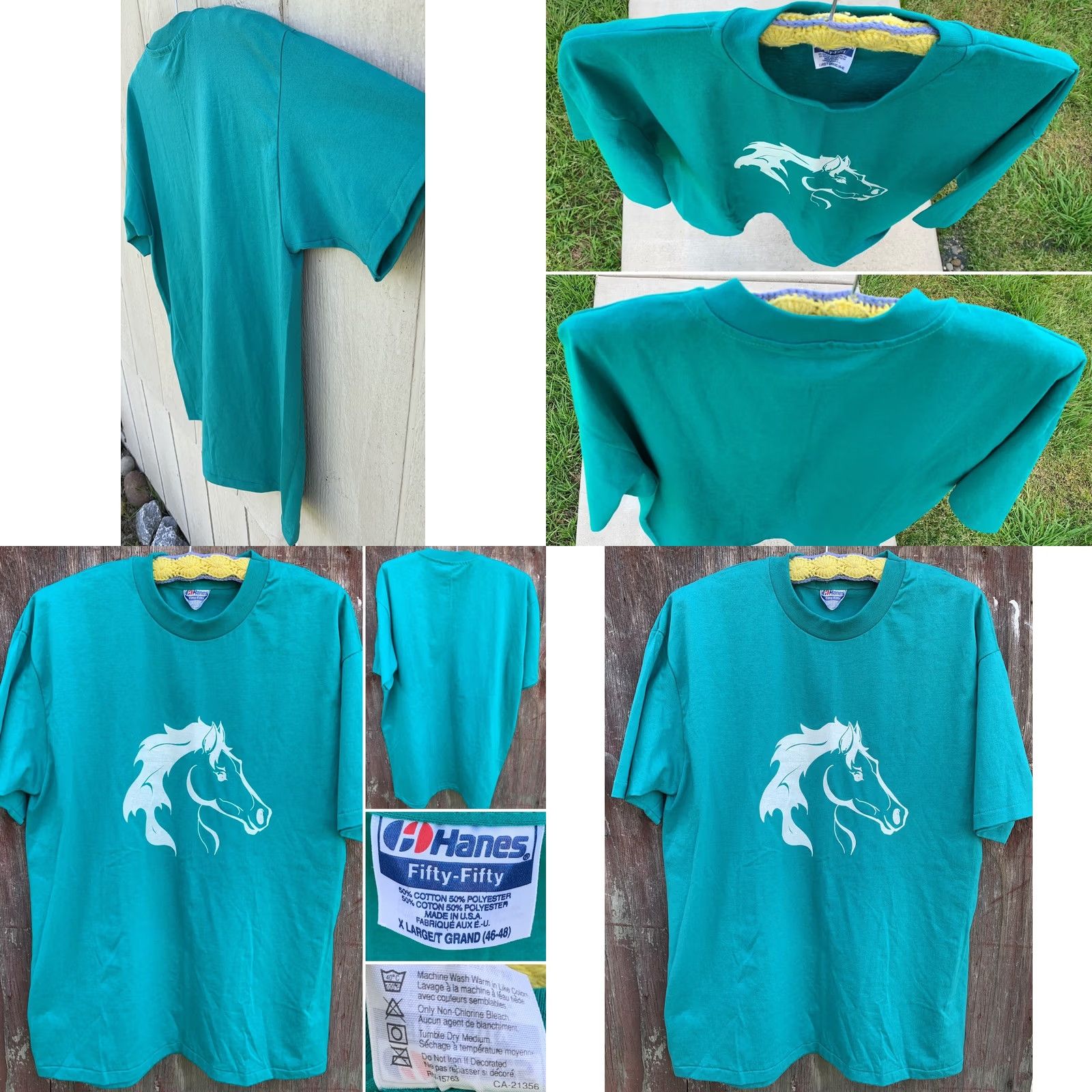 Hanes VINTAGE Hanes Horse Graphic Tee Shirt XL Adult Green Short Sleeve Crew Neck T-Shirt Men Size US XL / EU 56 / 4 - 8 Thumbnail
