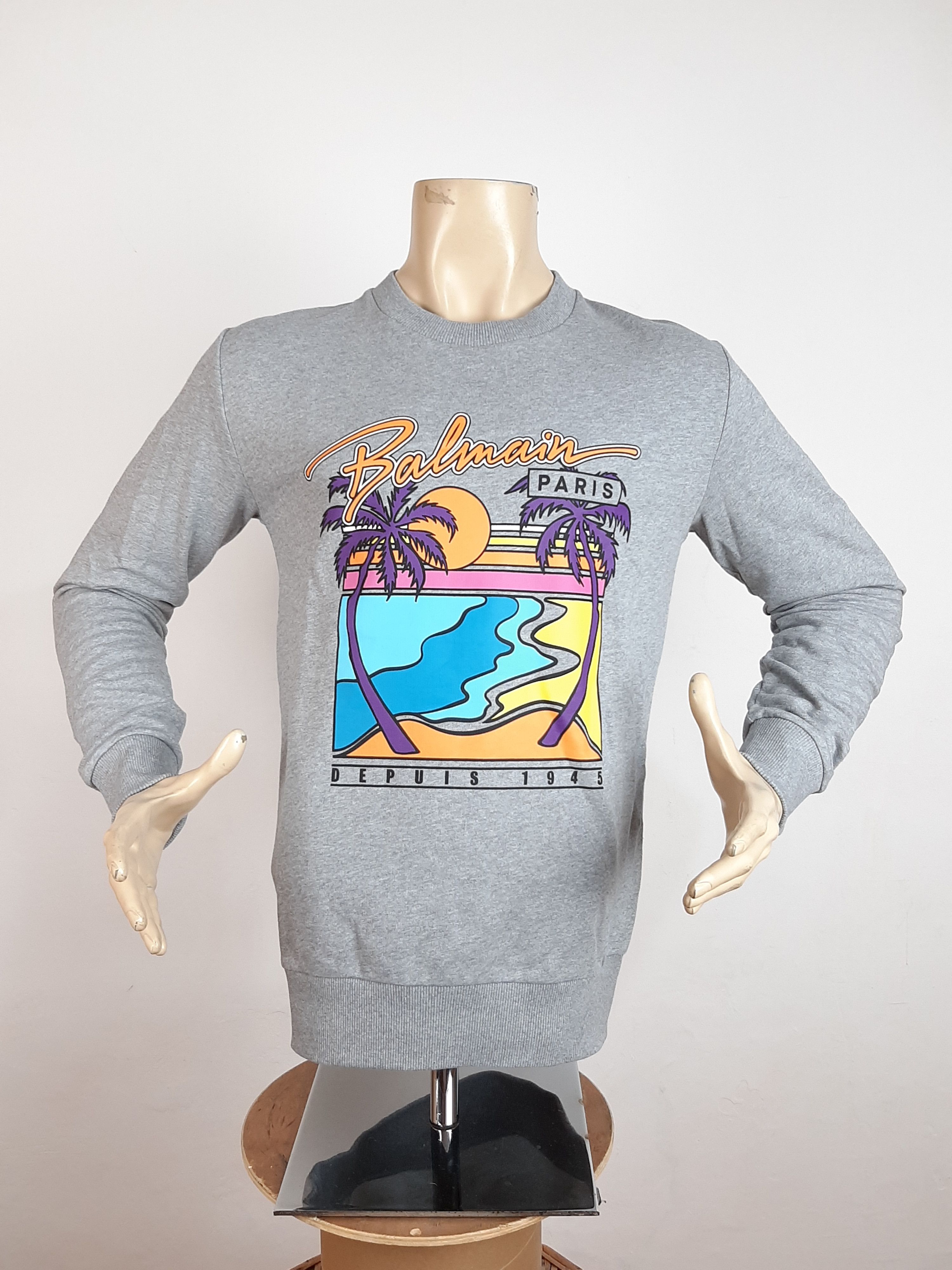 Balmain Balmain Beach Sweatshirt Gray Men's Size S Palm Trees Size US S / EU 44-46 / 1 - 2 Thumbnail