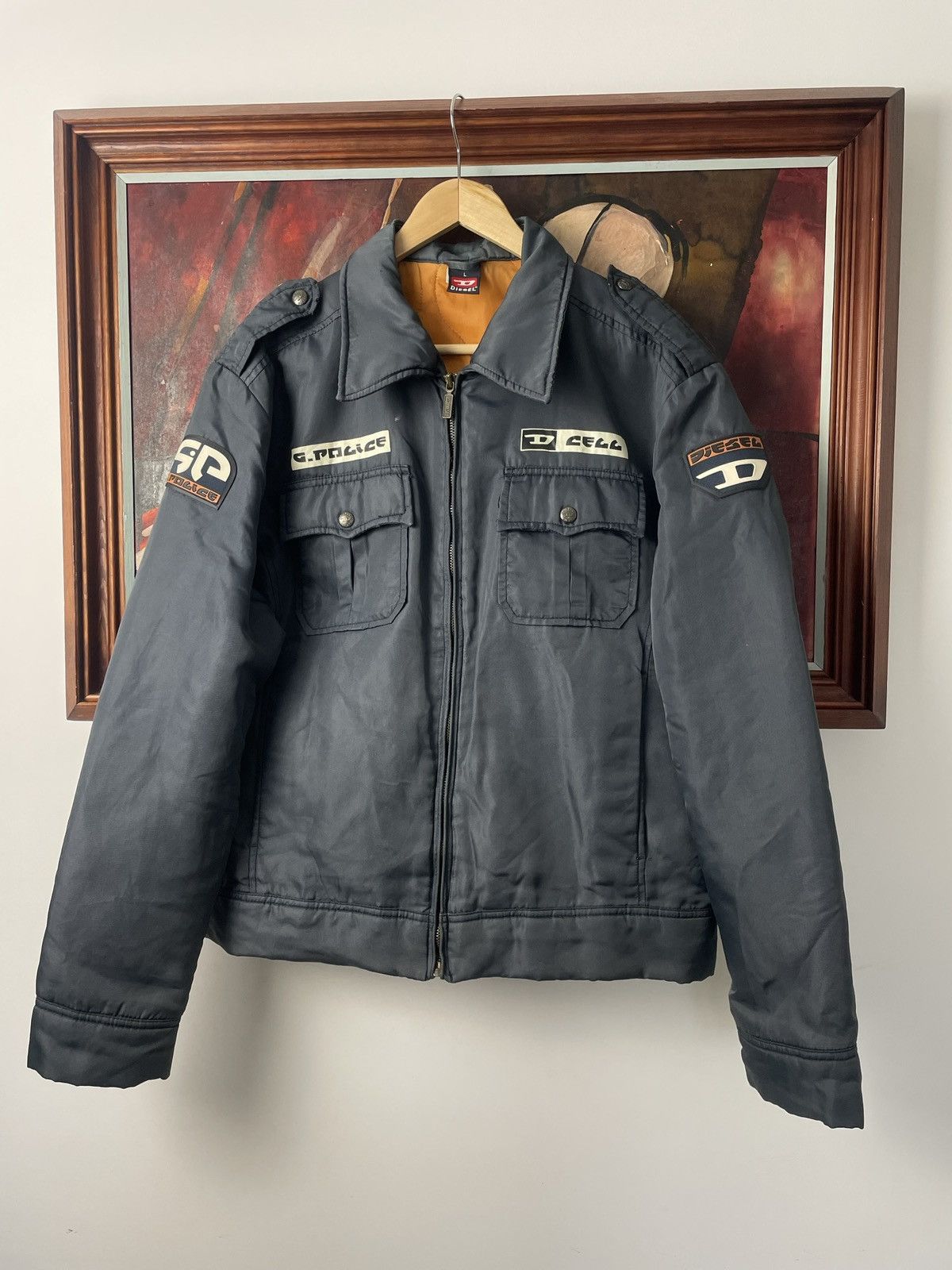 image of Vintage Diesel Gray Bomber Police Jacket Nylon Avant Garde in Grey, Men's (Size Large)