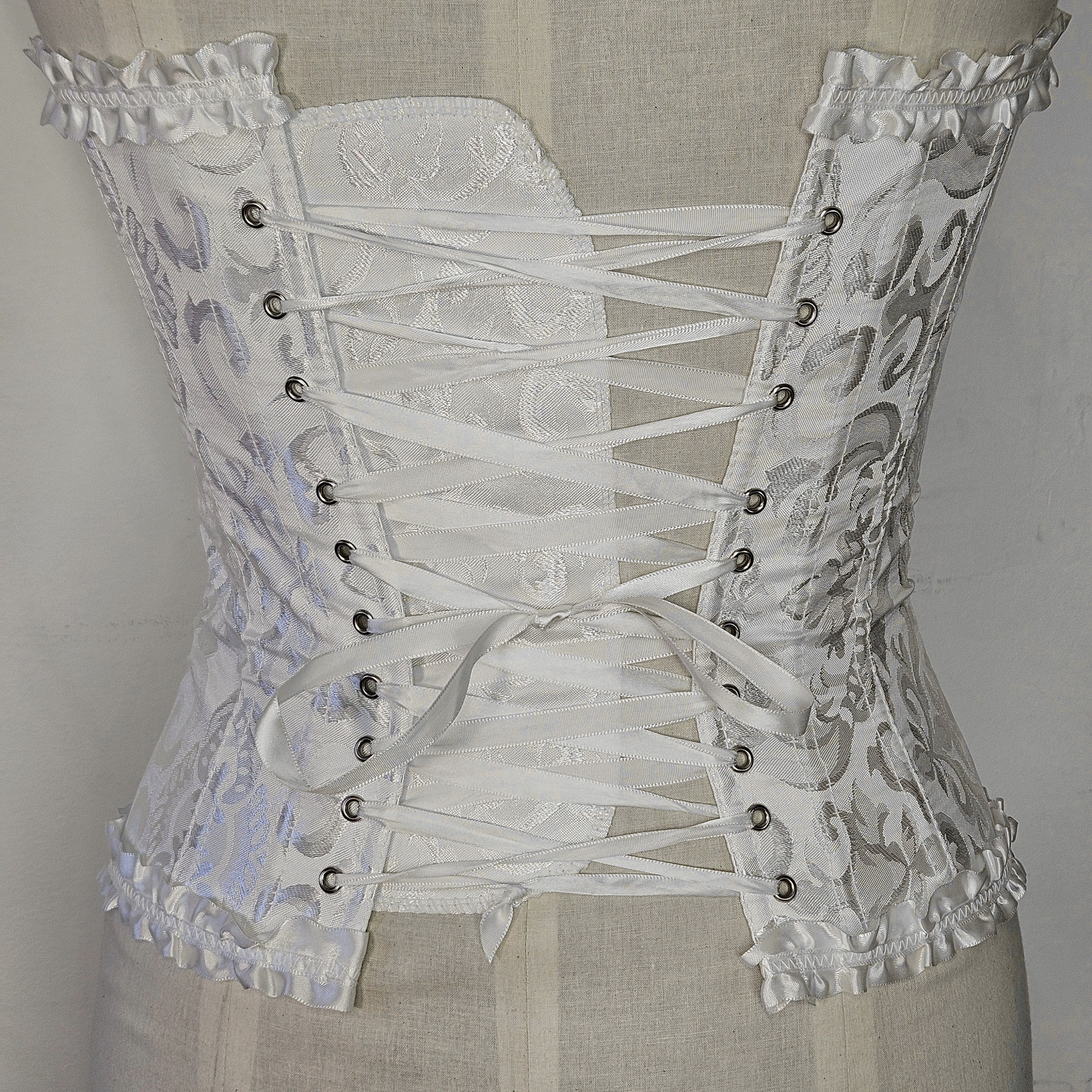 Other Corset Bustier XS/S White Jacquard Boned Bridal Shapewear Size XS / US 0-2 / IT 36-38 - 7 Thumbnail