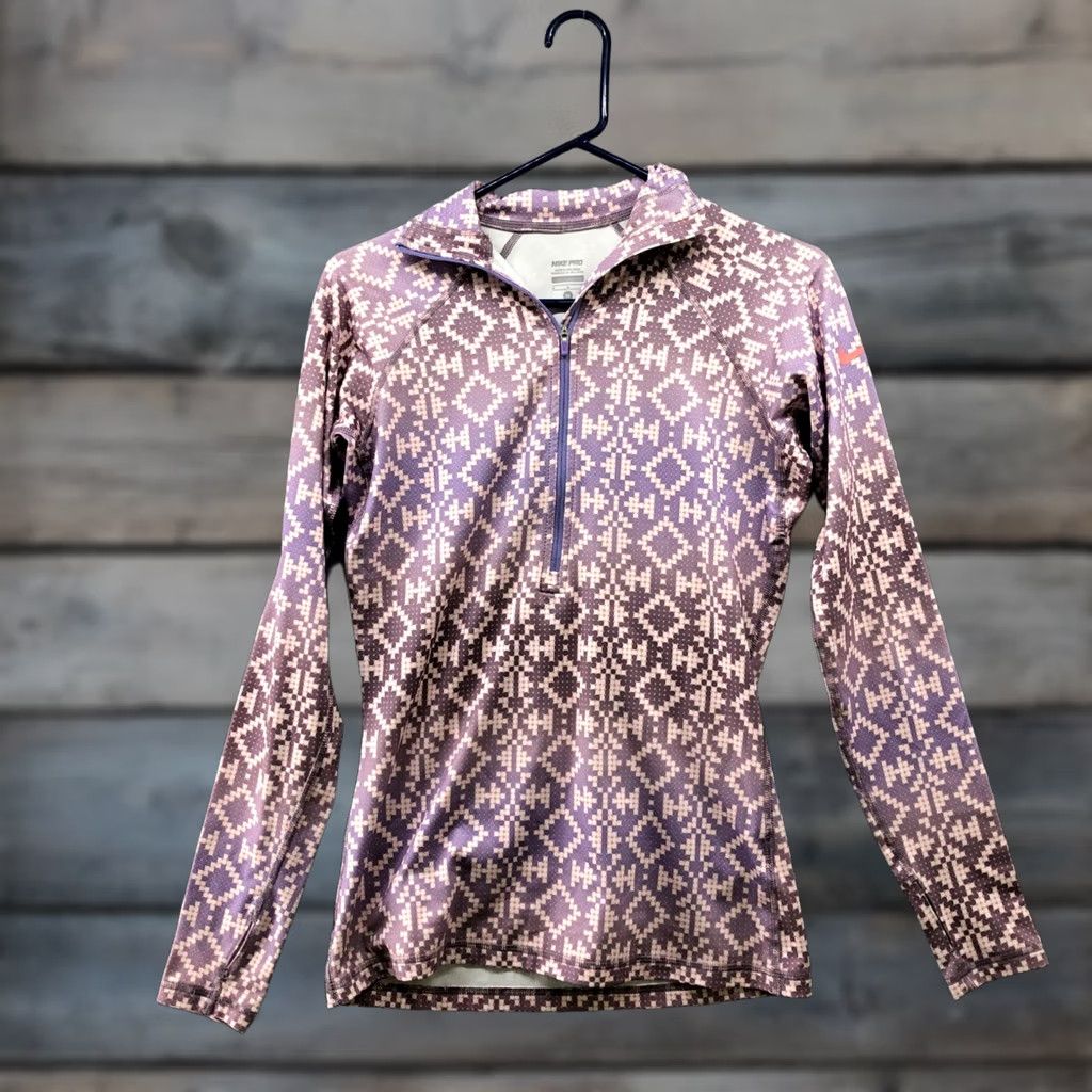 Nike Nike Pro Dri-Fit 1/4 Zip Top Women M Purple Raglan Long Sleeves Polyester Blend Size M / US 6-8 / IT 42-44 - 1 Thumbnail