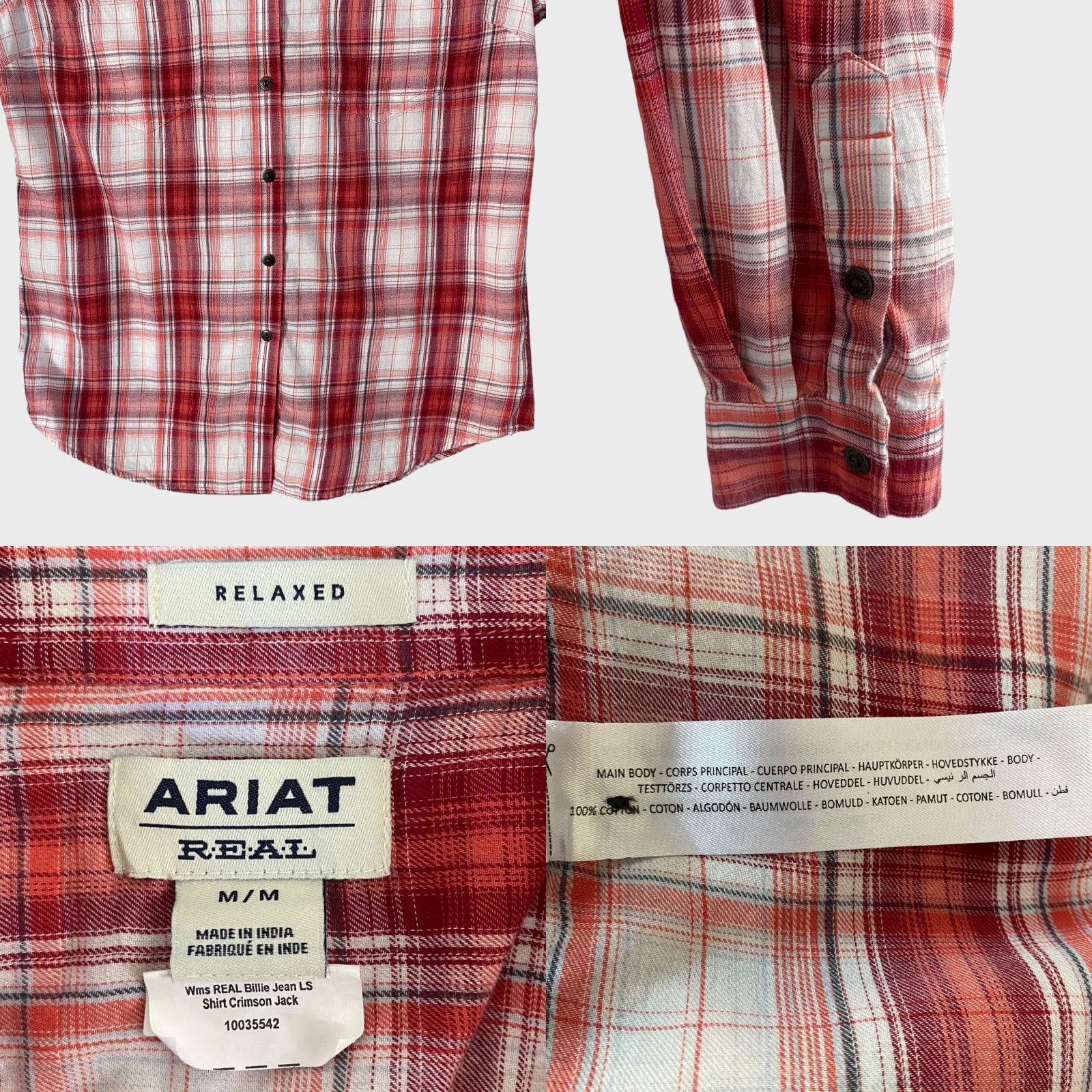 Ariat Ariat Billie Jean Western Button-Up Shirt Womens Medium Red Plaid Long Sleeve Size M / US 6-8 / IT 42-44 - 8 Thumbnail