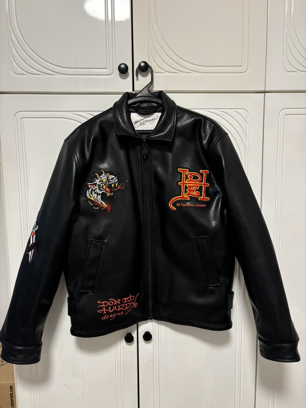 685 激レアコラボ　UNKNOWN x ED HARDY　レザージャケット　M Ed Hardy × Unknown London Unknown London X Ed Hardy leather jacket