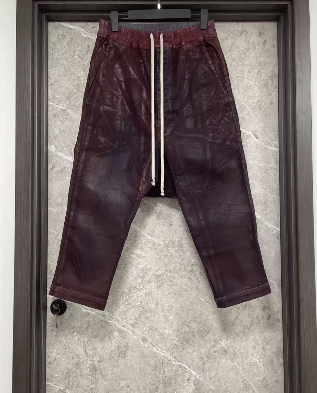 image of Rick Owens Wax Coated Octopus Pants in Purple, Men's (Size 34)