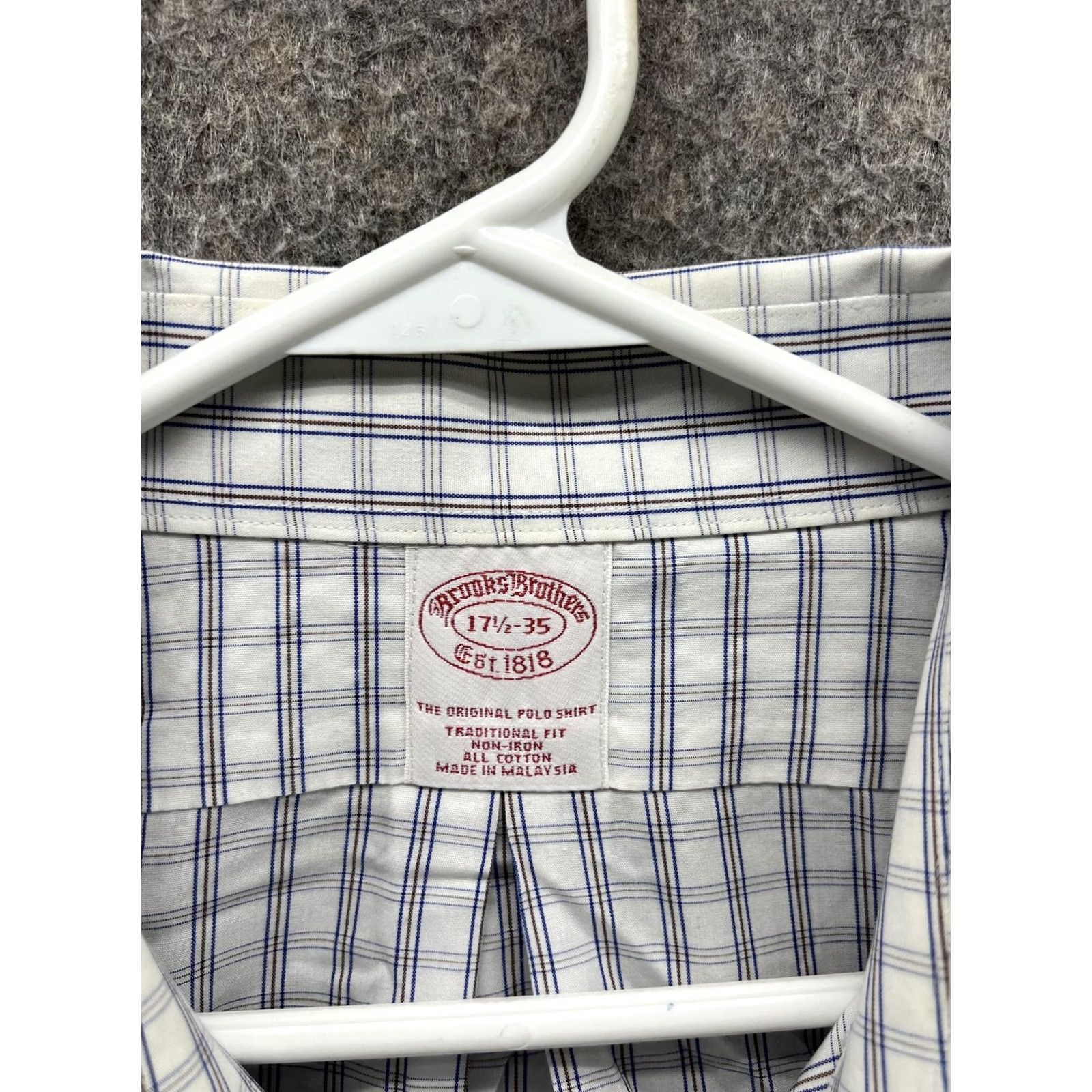 Brooks Brothers Brooks Brothers Dress Shirt Mens 17.5 35 Blue Check Classic Non-Iron Cotton Size 48R - 4 Thumbnail