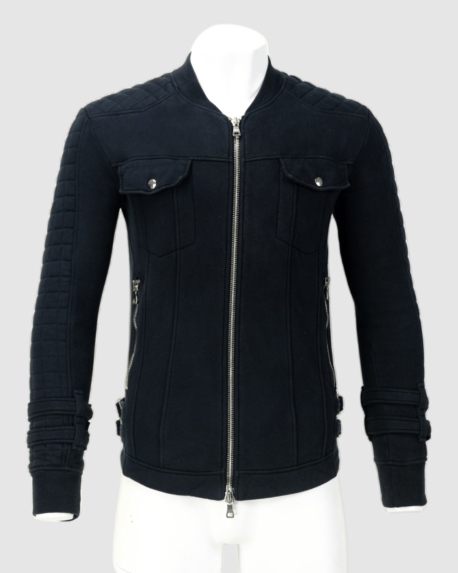 image of Balmain A/w 2015 Mainline Biker Jacket Black Cotton, Men's (Size Small)