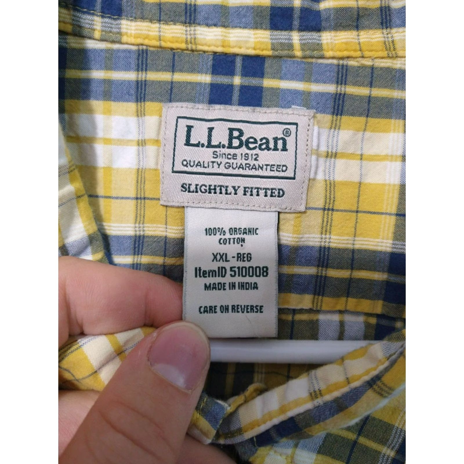 Vintage L.L. Bean Shirt Mens 2XL Yellow Seersucker Organic Cotton Plaid Slightly Fitted Size US XXL / EU 58 / 5 - 5 Thumbnail