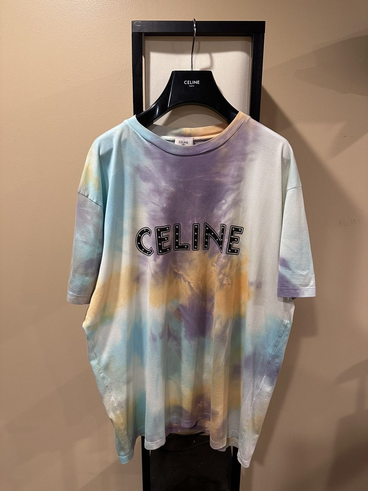Celine × Hedi Slimane Celine x Hedi Slimane Studded Logo Tie Dye T-Shirt Size US XXL / EU 58 / 5 - 1 Thumbnail