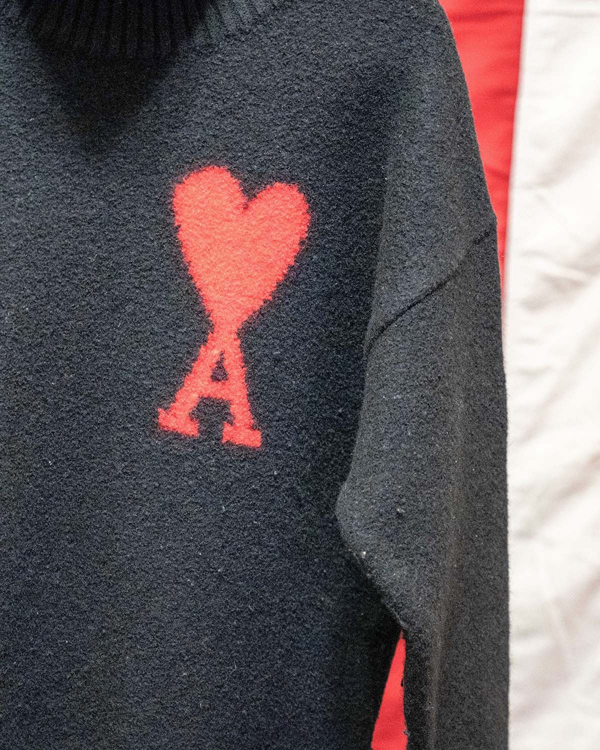 AMI Black Wool Funnel Neck Sweater With Contrasted Ami De Coeur Size US S / EU 44-46 / 1 - 3 Thumbnail