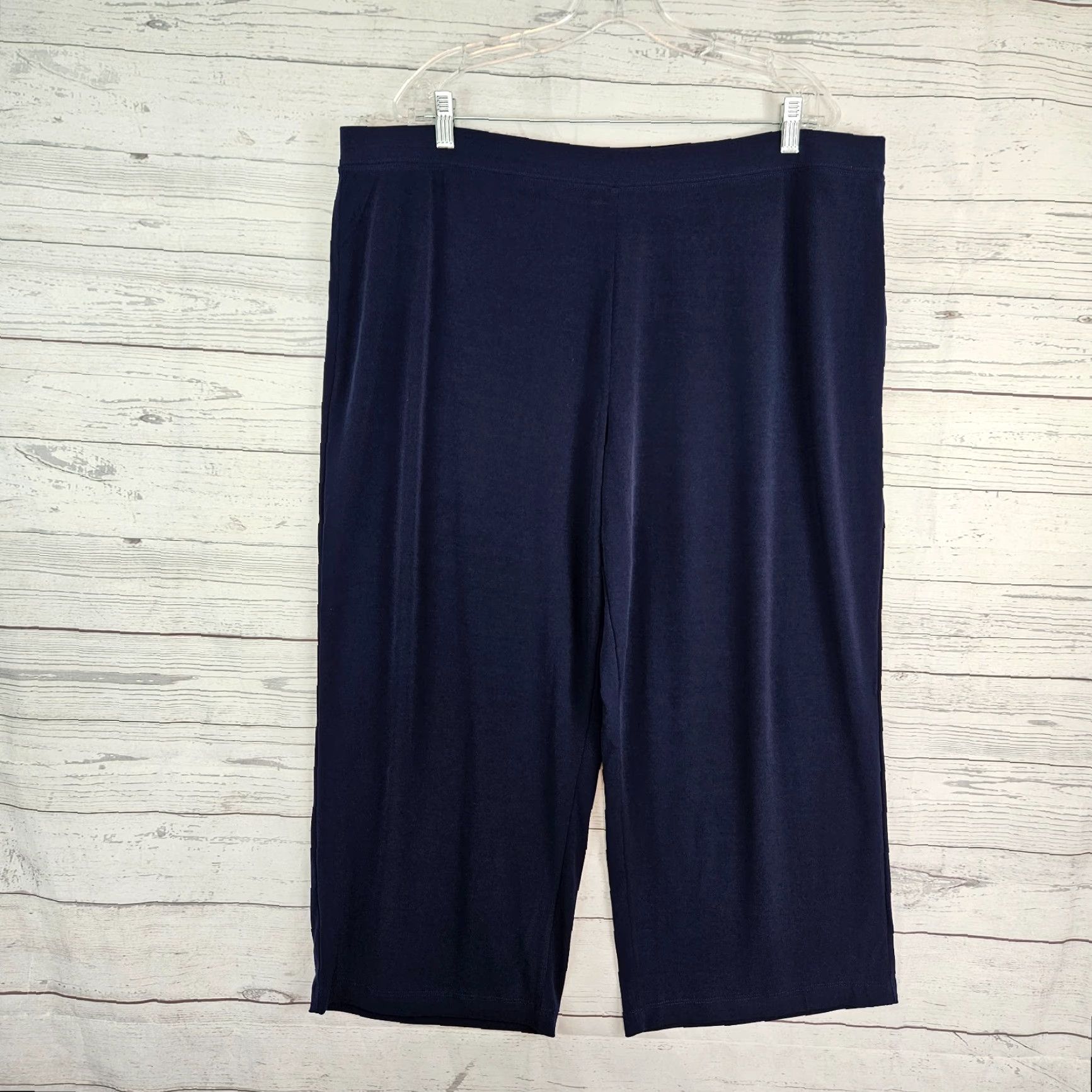 Vintage SUSAN GRAVER Womens Cropped Pants Sz XLP Blue High Rise Pull On Front Flat Front Inseam 23 Style Cropped Size 40" / US 18 - 2 Thumbnail