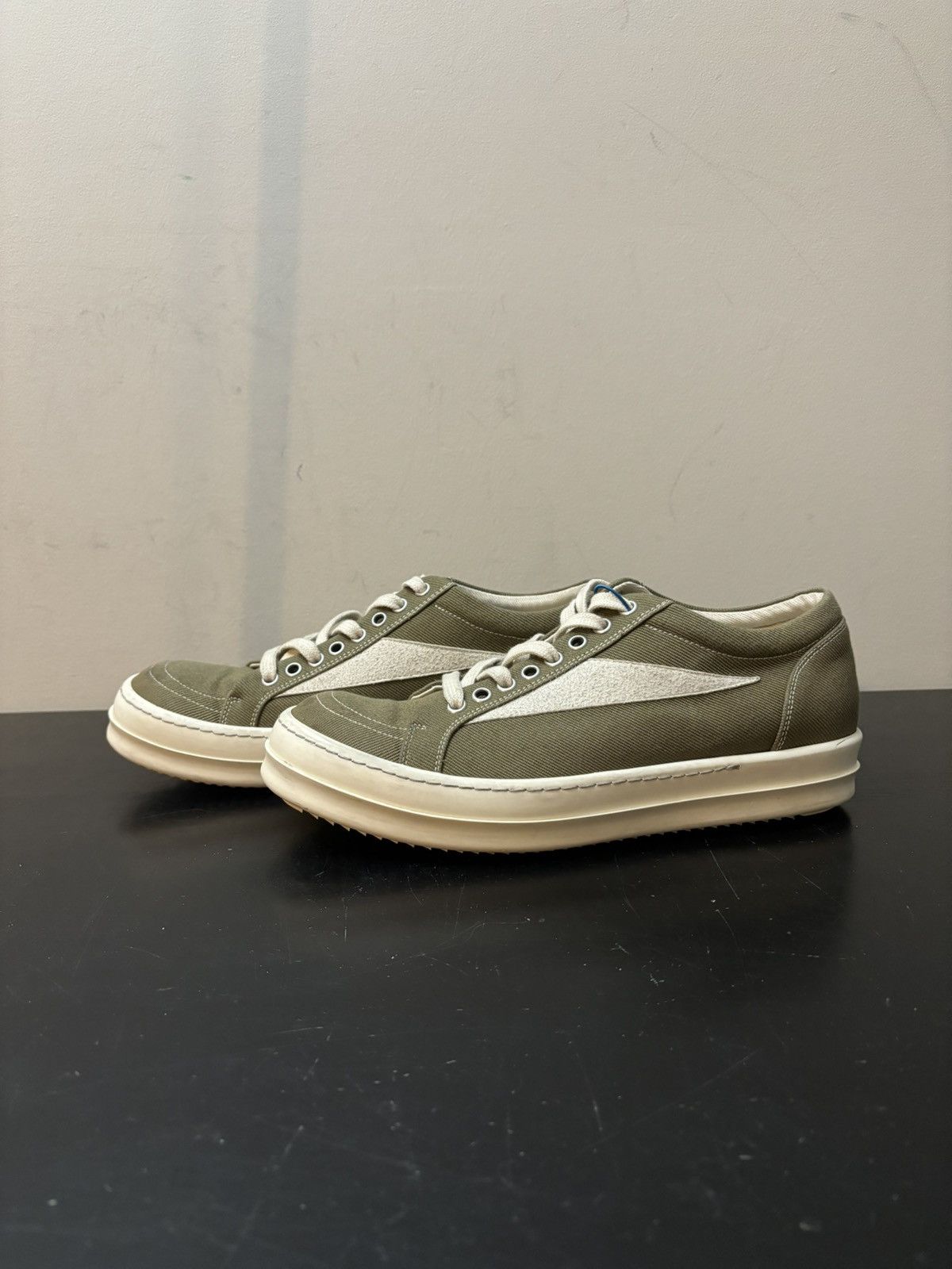 Rick Owens DRKSHDW Luxor Vintage Canvas Stripe Sneakers Olive