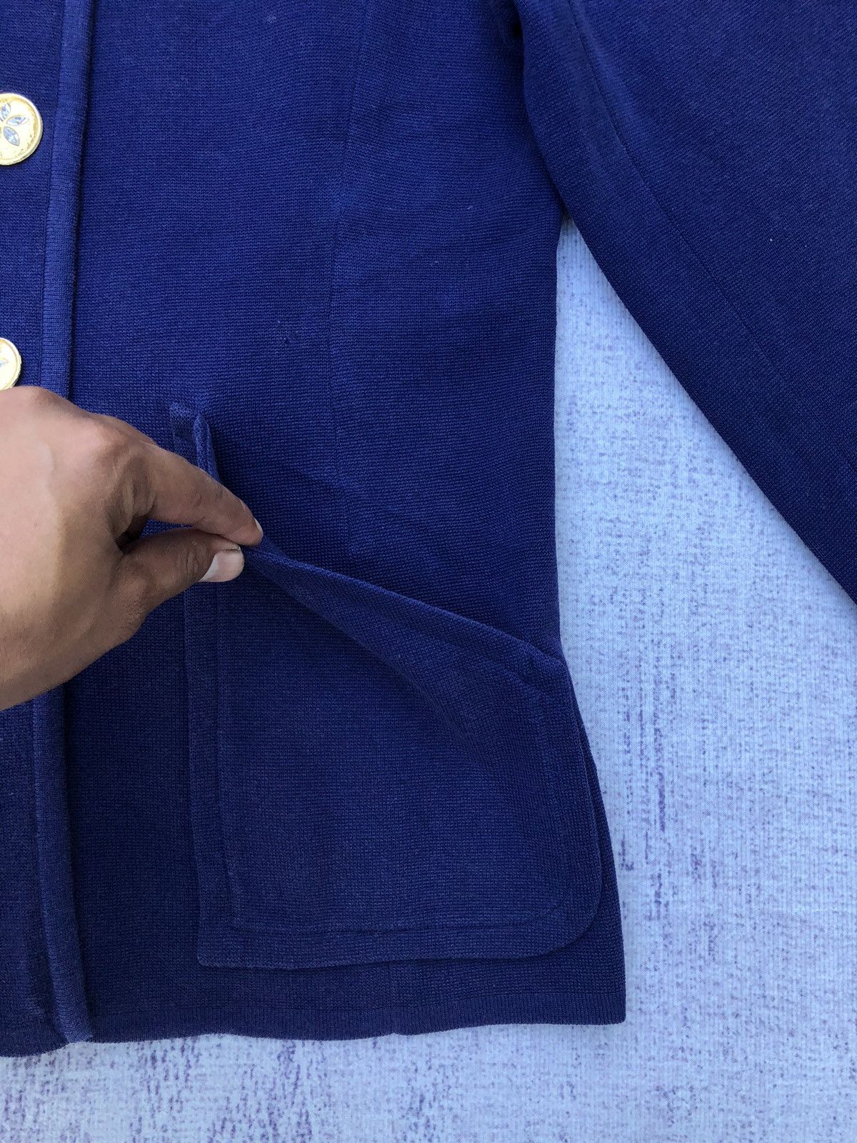 Designer × Vintage × Yves Saint Laurent 🔴YSL/Yves Saint Laurent Navy Blue Pattern Cardigan Size S / US 4 / IT 40 - 10 Thumbnail