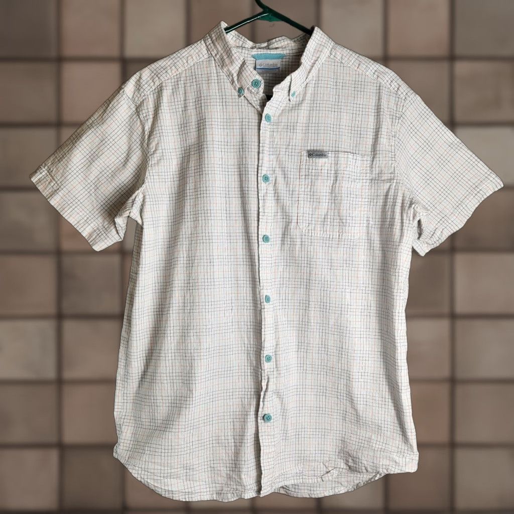 Vintage Columbia Mens SS White Windowpane Cotton Stretch Buttondown Shirt L Men Casual Travel Size US L / EU 52-54 / 3 - 1 Thumbnail