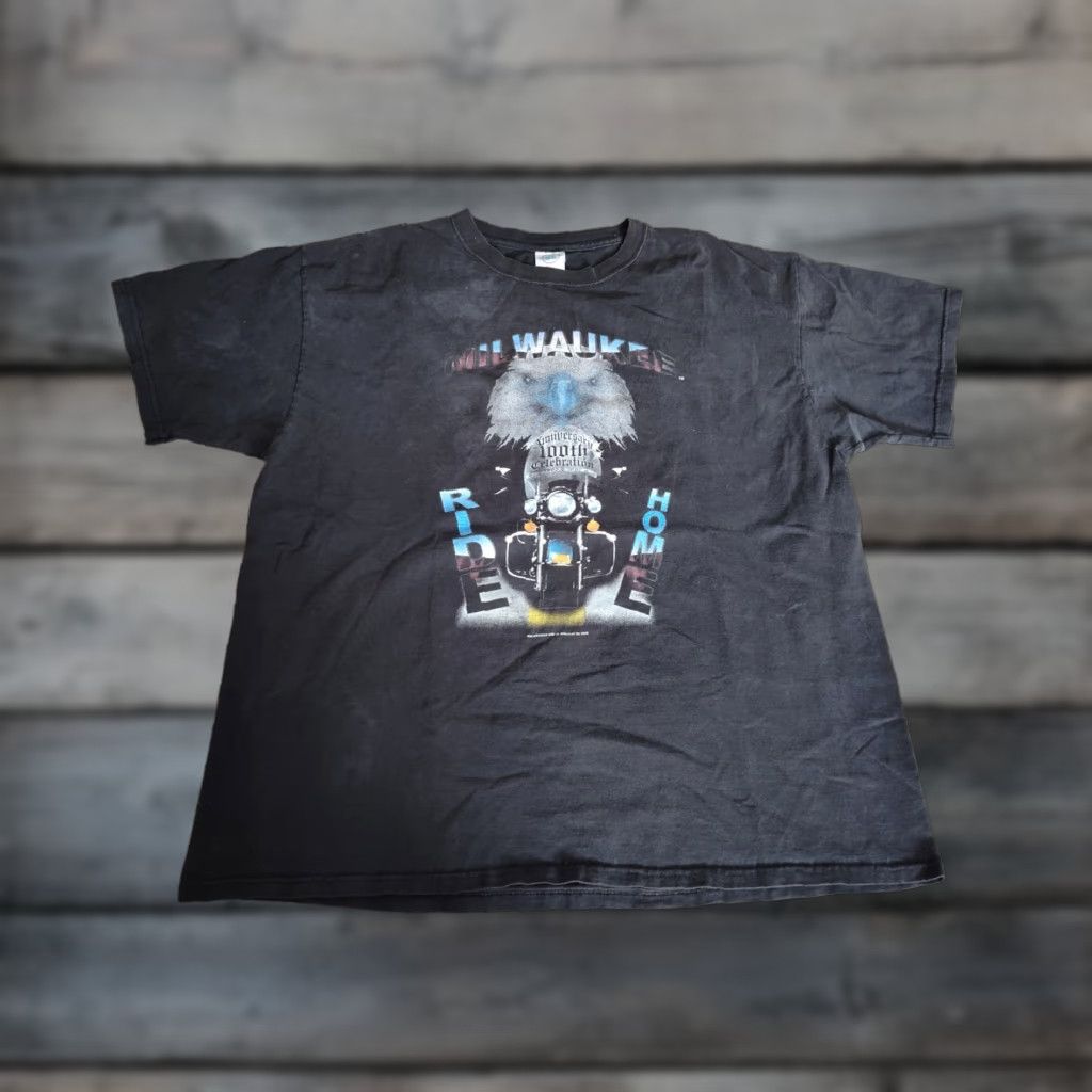 Delta VINTAGE Milwaukee 100th Anniversary Motorcycle Run T-Shirt XL Men Biker Graphic Print Distressed 90s Black Size US XL / EU 56 / 4 - 1 Thumbnail