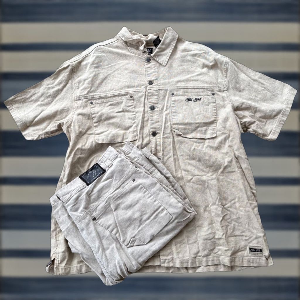 Vintage Pelle Pelle Set Mens 3XL Top and Shorts Linen Blend y2k