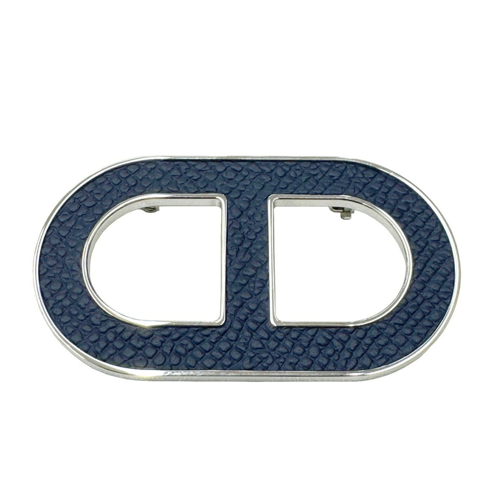 image of Hermes Chaine D'ancre Brooch Badge Epson Navy Leather Metal Men's Women's
