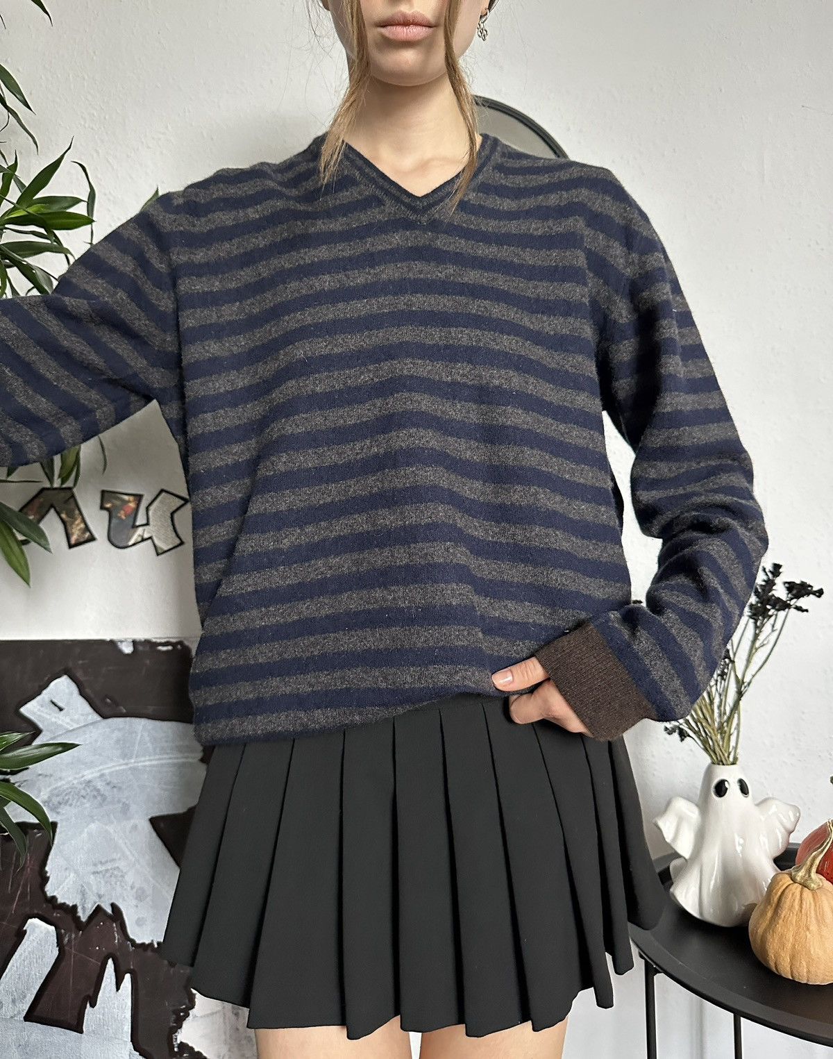 Massimo Dutti × Vintage Soft Preppy Wool Cashmere Stripes V-neck Pullover Size XL / US 12-14 / IT 48-50 - 2 Thumbnail