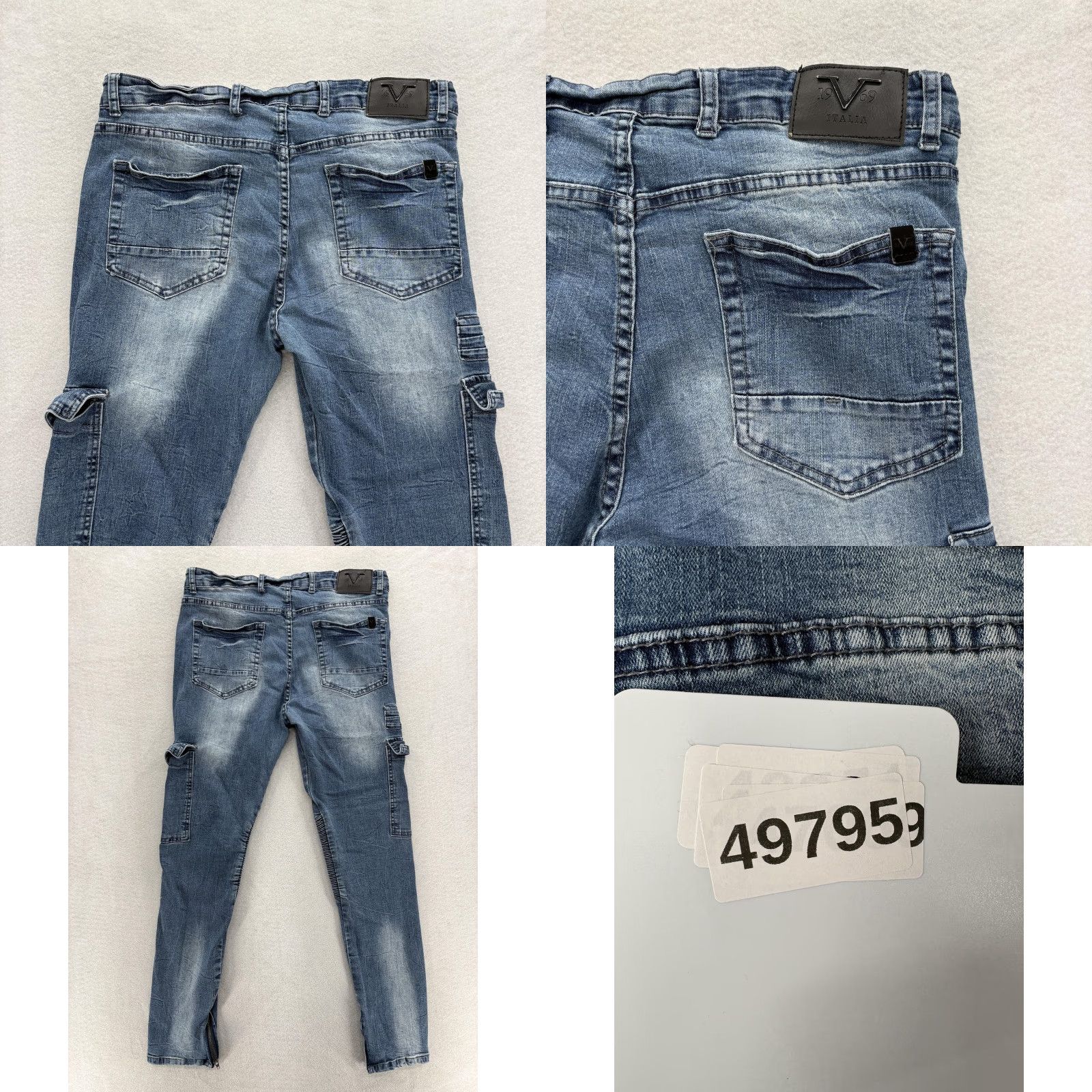 Vintage V19.69 Italia Jeans Mens 38x32 Blue Medium Wash Slim Skinny Moto Biker Cargo Zip Shirt Size US 38 / EU 54 - 9 Thumbnail