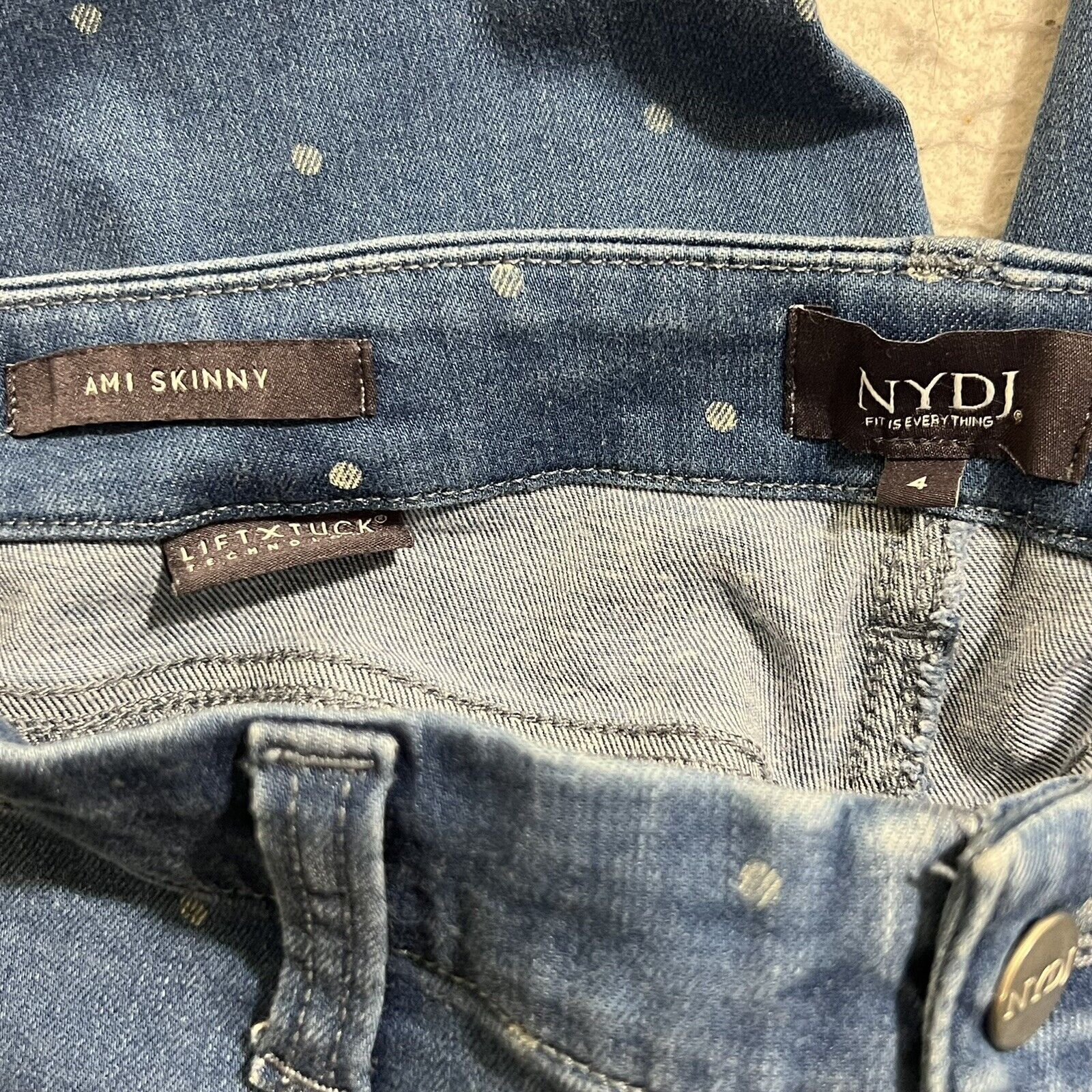 Other NYDJ Ami Skinny Lift Tuck Blue Polka Dot Denim Stretch Jeans Size 28" / US 6 / IT 42 - 4 Thumbnail