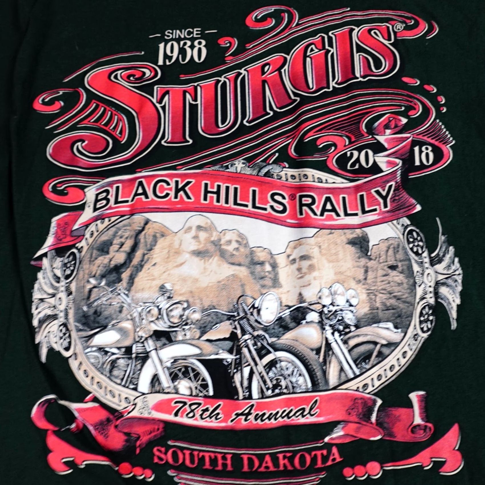 Gildan Sturgis Shirt Medium Green Double Sided 2018 Black Hills 78th Mens T-Shirt Cotton Short Sleeve Crew Neck Gildan Graphic Print Vintage No Size US M / EU 48-50 / 2 - 2 Thumbnail