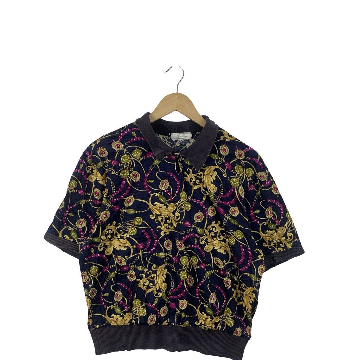 Vintage Vintage LEILIAN ORNATE FLORAL Print Knit Polo Shirt Size US M / EU 48-50 / 2 - 5 Thumbnail