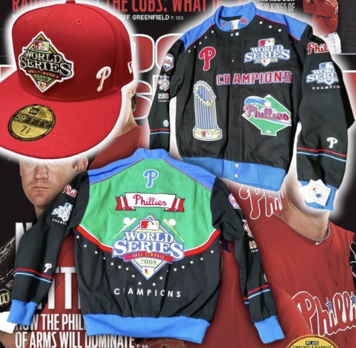 MLB 💎ViNTaGe💎 PHiLaDeLPHia PHiLLieS 🏐 WoRLD 🌎 CHaMPs 🏆🏆 JaCKeT🧥 Size US S / EU 44-46 / 1 - 1 Preview