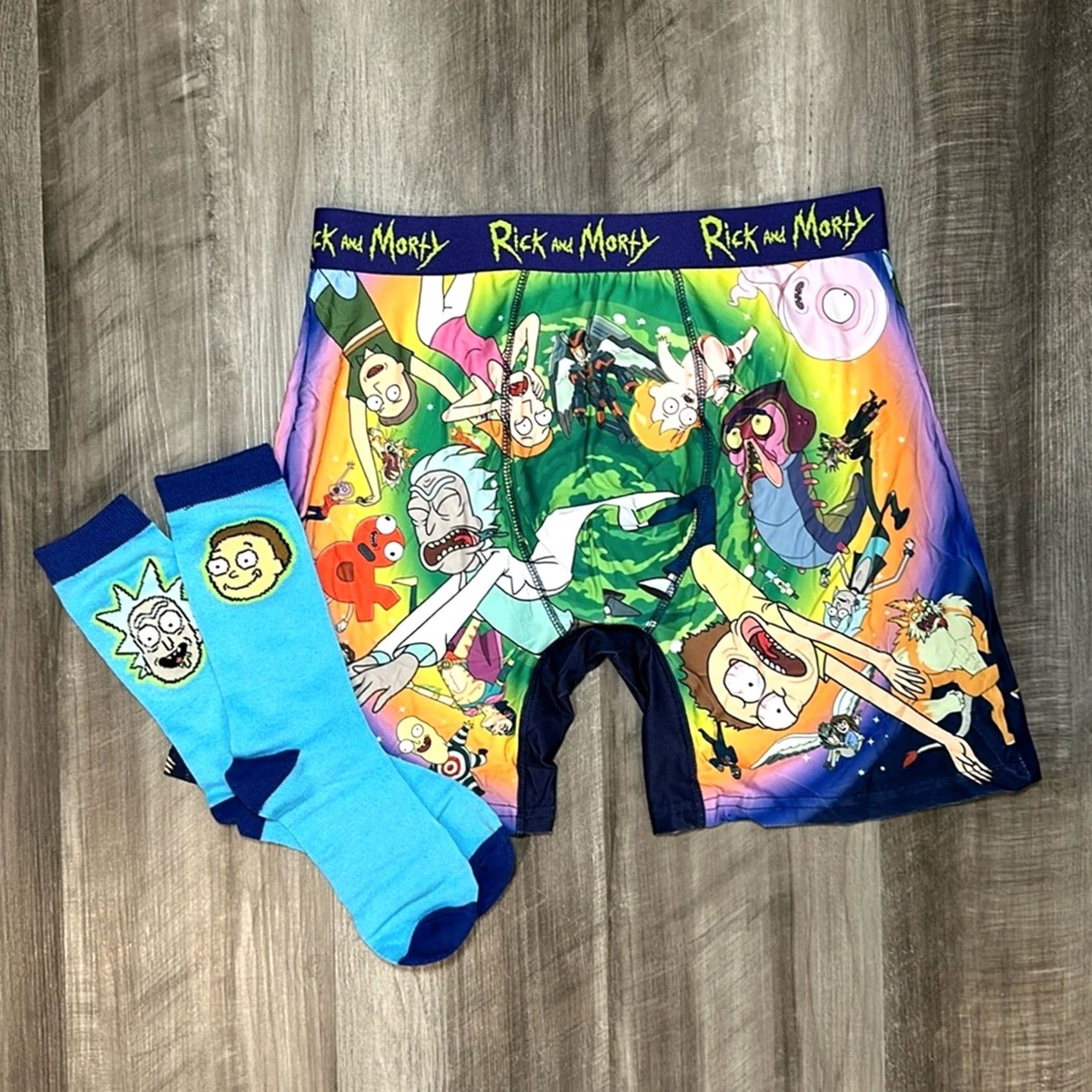 Vintage Rick & Morty Boxer Brief and Sock Combo Set - Large Mens Underwear Boxer Brief Green Classic Regular Size L NSFW UF1410 Size 42R - 2 Thumbnail