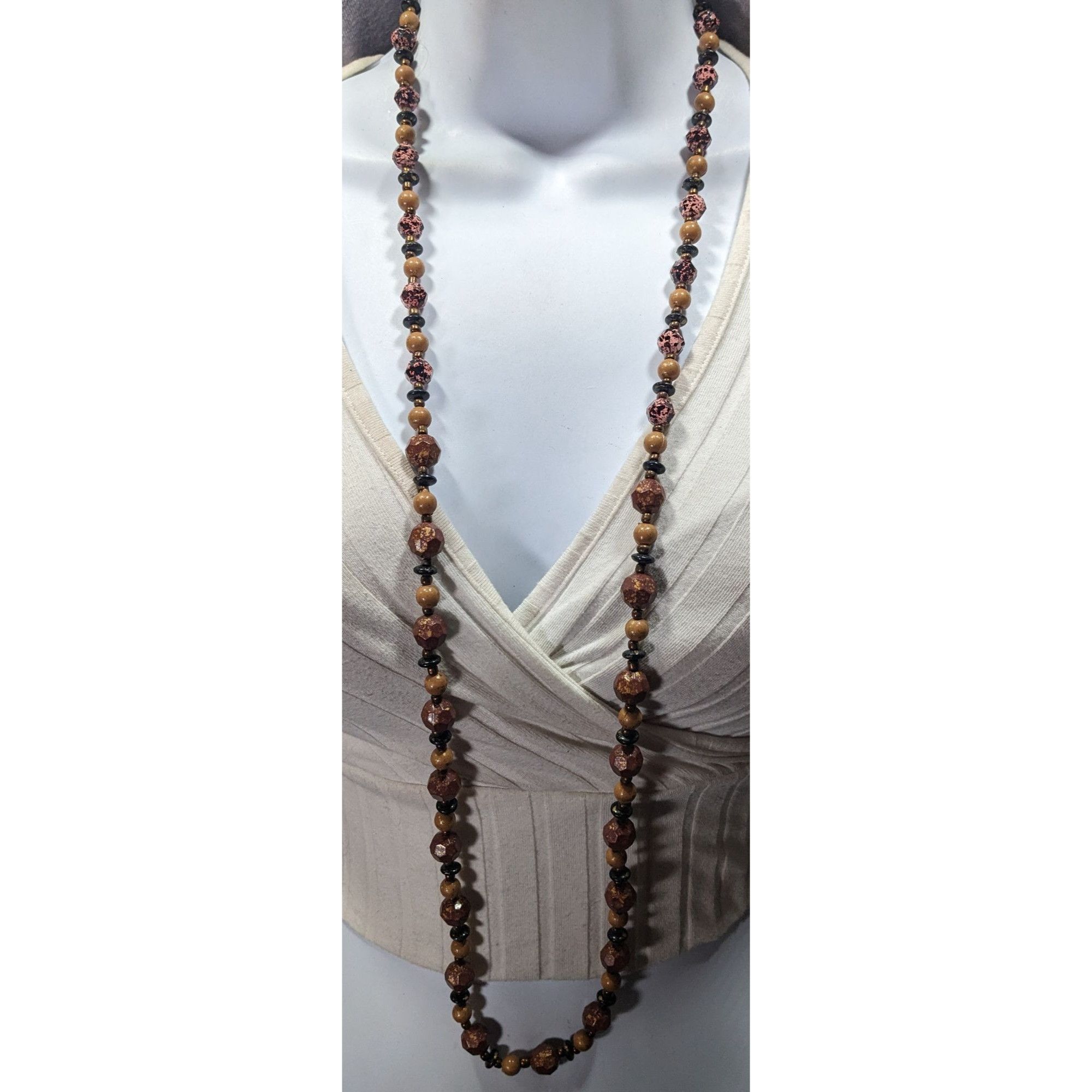 Other Earthy Black Pink Brown And Gold Tone Speckled Beaded Neckla Size ONE SIZE - 4 Thumbnail